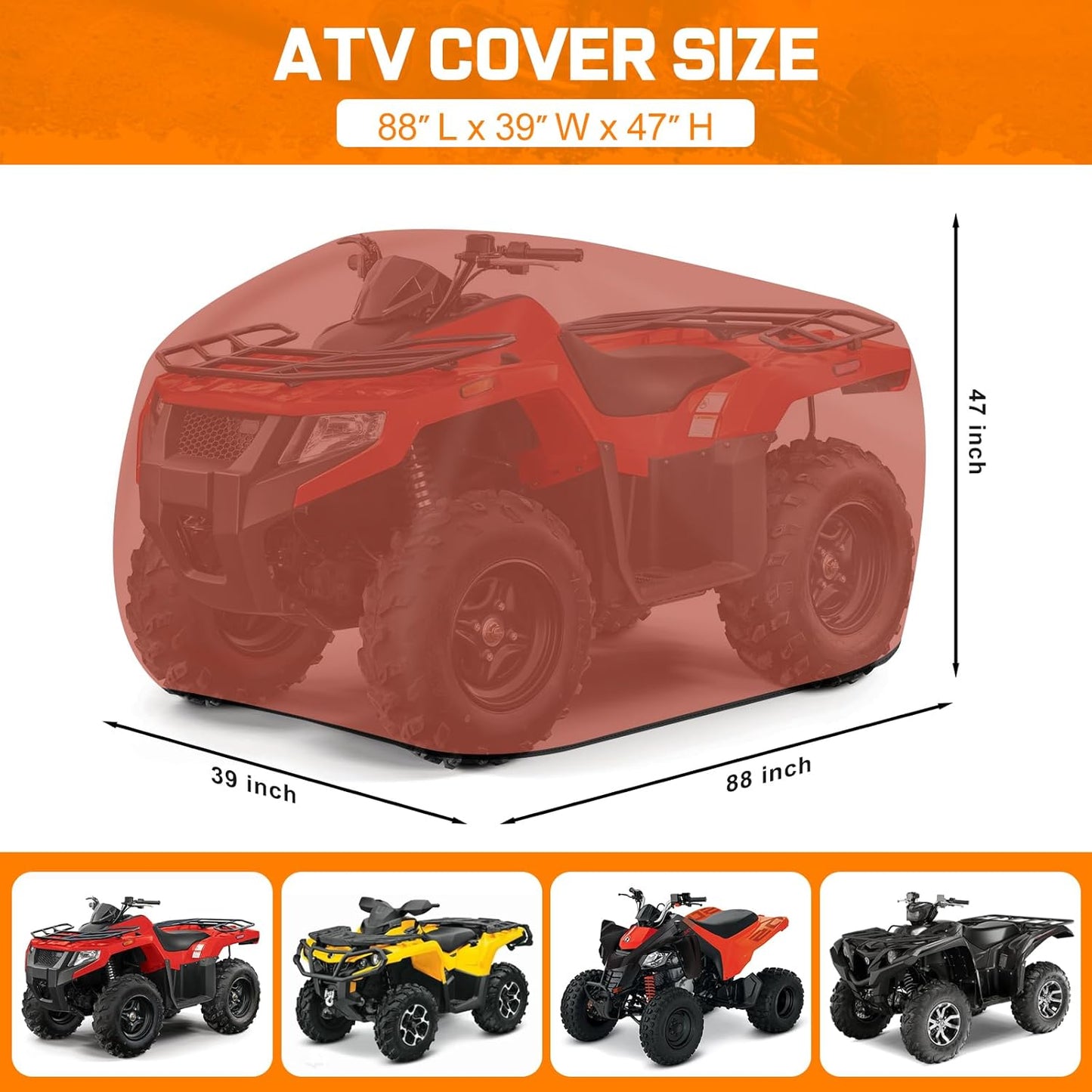 Comnova ATV Cover for 4 Wheelers - 88 Inch ATV Covers 600D Waterproof & Heavy Duty, Outdoor Four Wheeler Quad Cover All Weather Large for Polaris, Kawasaki, Arctic Cat, Honda, Yamaha and More
