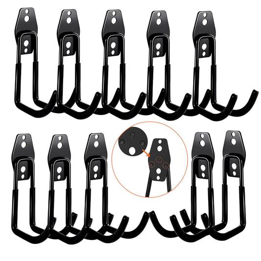 3-H Heavy Duty Garage Hooks [10 Pack] - 3-Round Welding Tech Holds 22lbs More - Thickened Steel Wall Mount for Ladders, Tools & Storage - Rustproof Utility Hardware