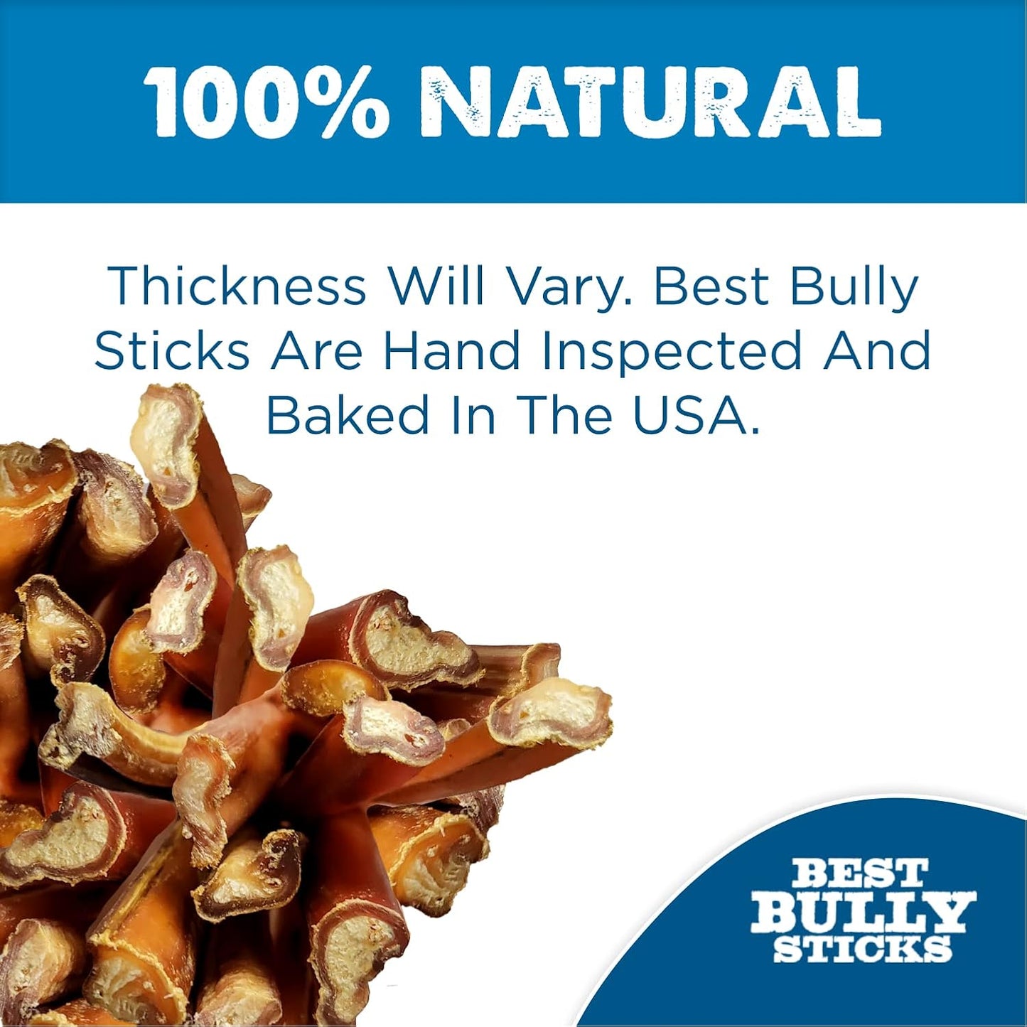 Best Bully Sticks 12 Inch Bully Sticks for Dogs - 50 Count (Pack of 1) - Natural, Easily Digestible, 100% Grass-Fed Beef, Grain and Rawhide Free