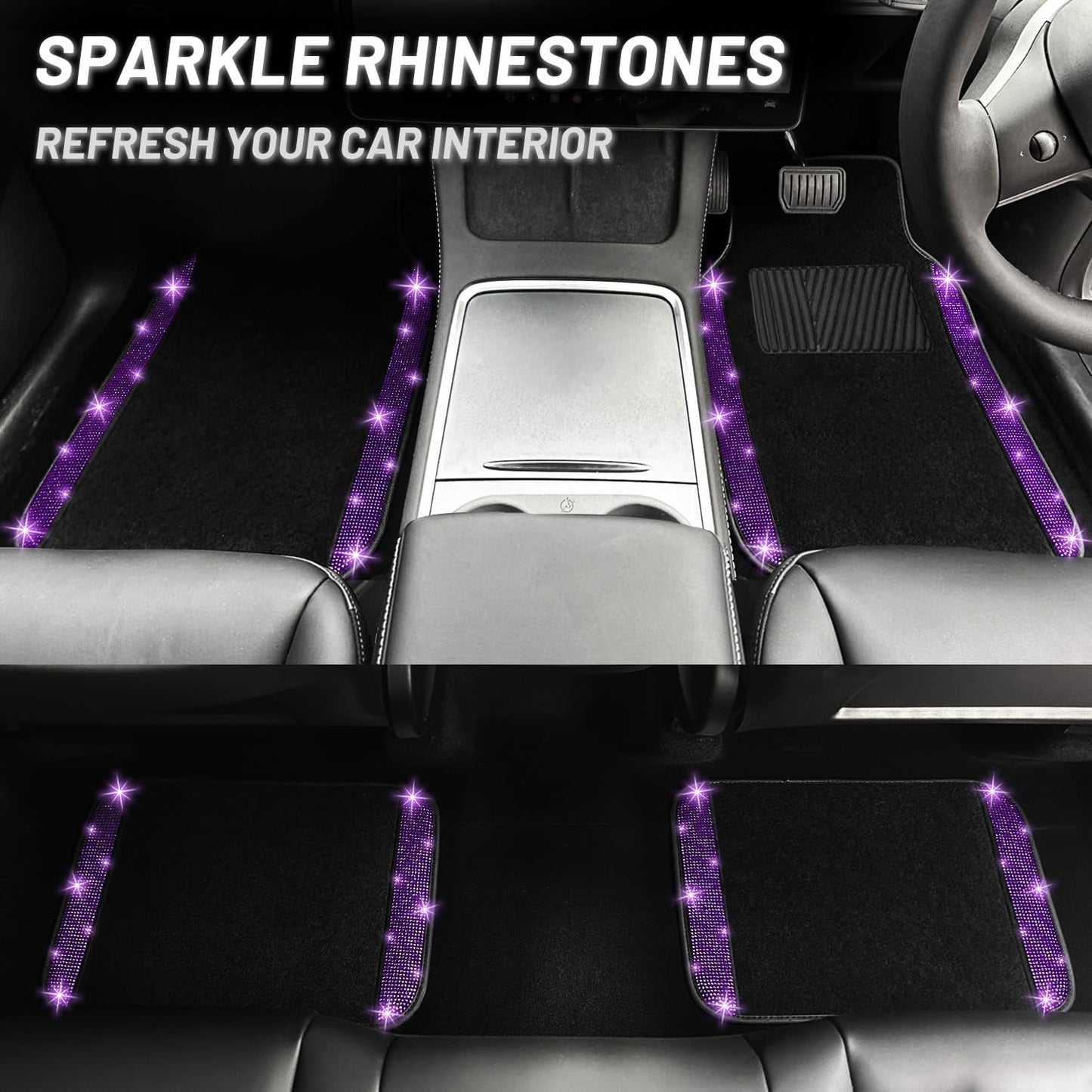 NBTEPEM Purple Violet Bling Car Floor Mats Full Set, Universal Fit Most Cars,SUV, Trucks, 4 pcs Sparkle Glitter Diamond Carpet for Women Girls with Anti-Slip Pad (Purple Violet Diamond)