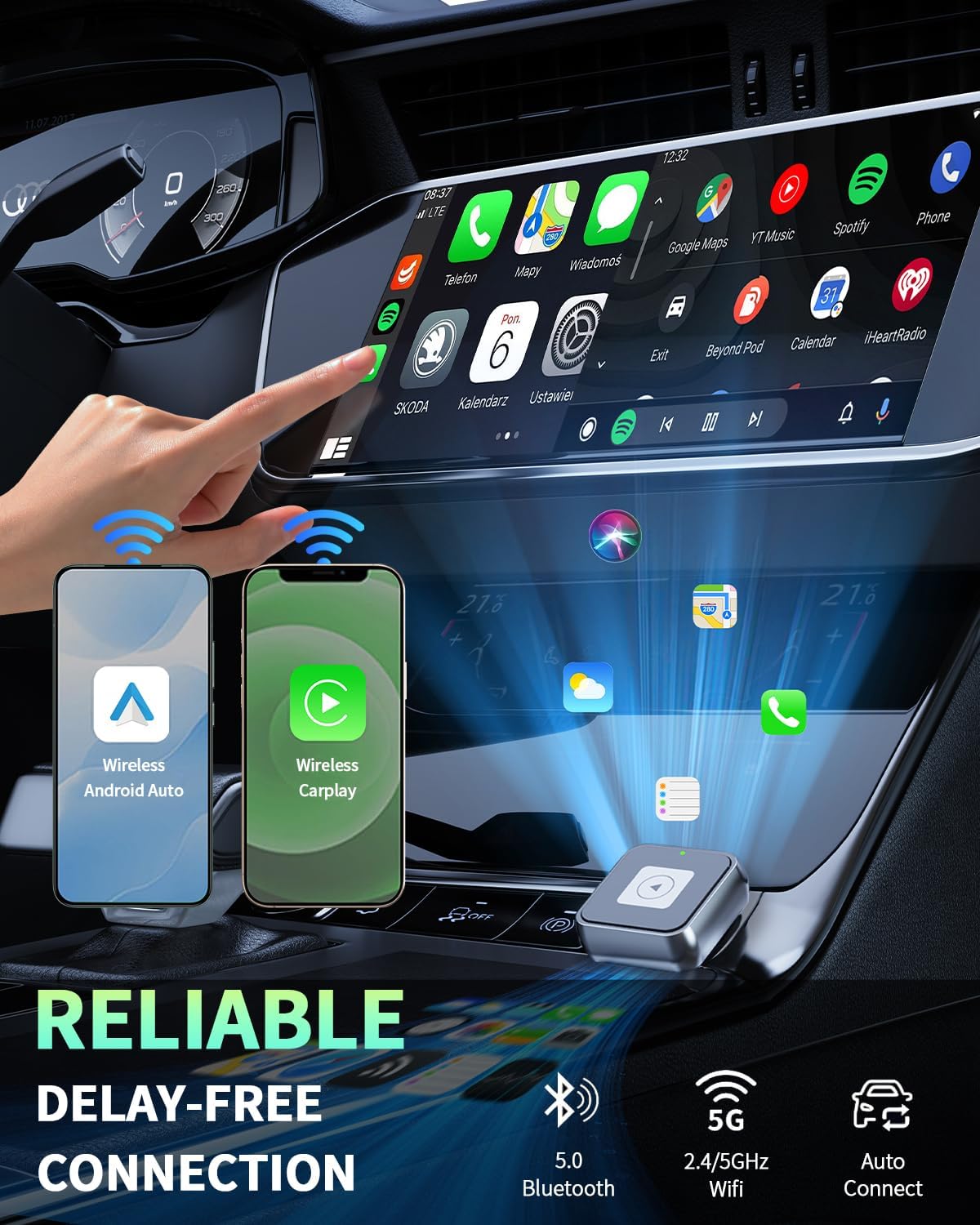 Wireless CarPlay & Android Auto Adapter 1-Inch (2.54cm) - Discreet Plug & Play, Stable 5G Connection for Music/Navigation, Works with iPhone iOS 10+ & Android 11+,for 98% of Cars (2016-2025) (Silver)