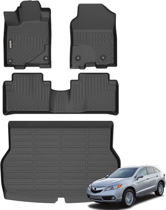 Binmotor-Custom Floor Mats & Cargo Liner for Acura RDX 2013 2014 2015, Front & 2nd Row & Cargo Mat Full Set, TPE All Weather Car Floor Mat for Acura RDX Accessories Floor Liners