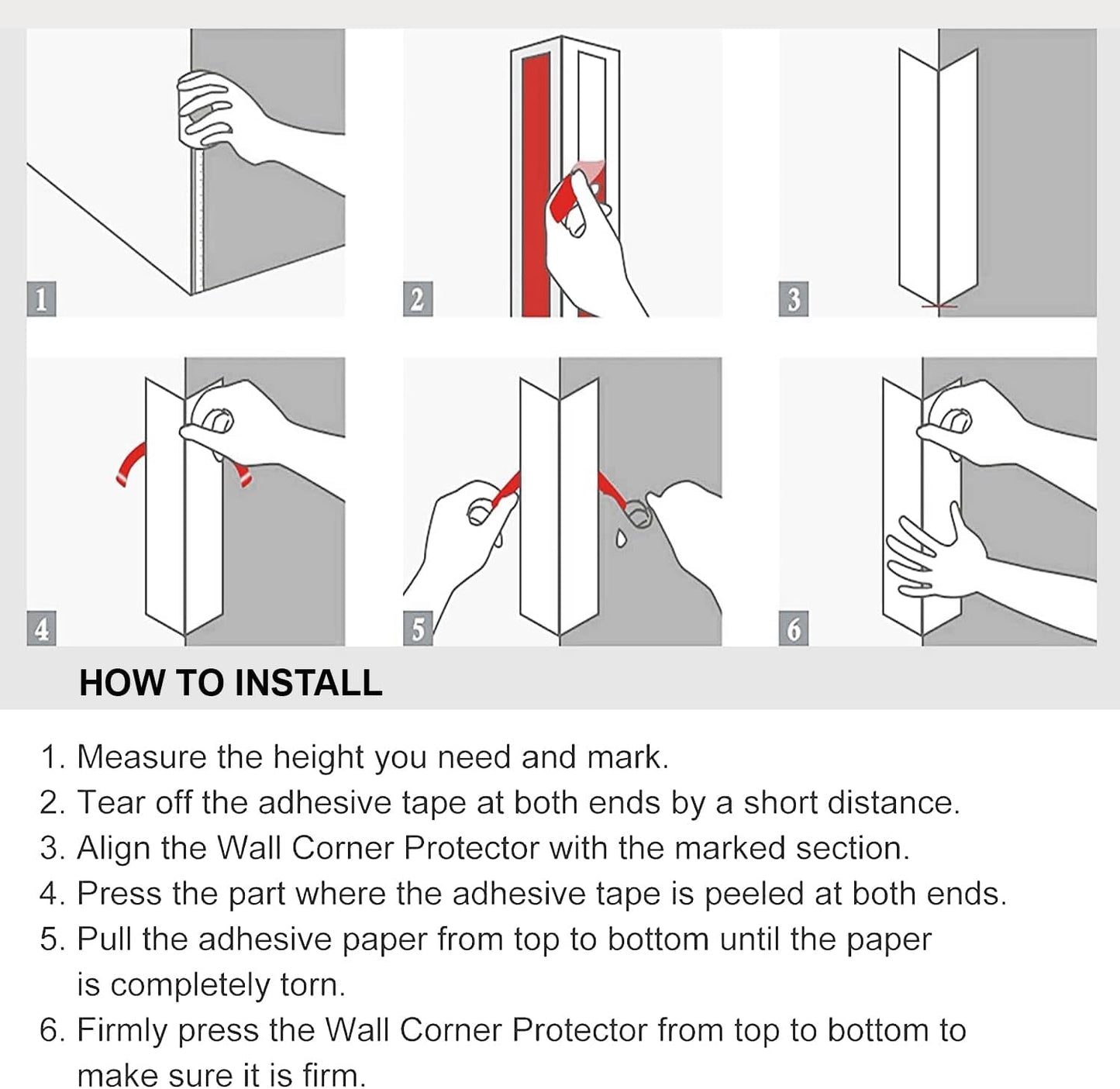 Proflex Wall Corner Protector - White Textured 1-1/2 inch x 48 inch - Pack of 6 - Self Adhesive Corner Guards for Walls Edge Protection – Easy to Apply – No Tools Needed