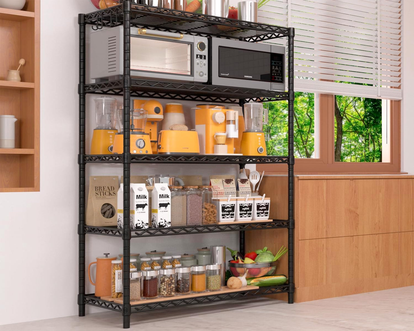 PrimeZone Wire Metal Storage Shelves - 5 Tier Adjustable NSF Certified Heavy Duty Garage Shelving Unit Organizer Rack, Steel Utility Shelf for Kitchen, Pantry, 35.5" W x 14" D x 72" H, Black, 2 Packs