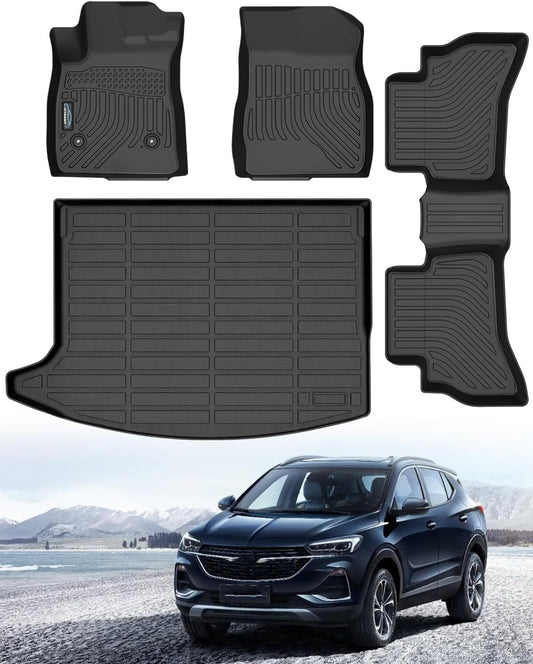 Icyhaws® Floor Mats for Buick Encore GX (AWD Only) 2020-2025 | All Weather TPE Waterproof Anti-Slip Custom Fit Car Floor Liners & Cargo Liner Trunk Mat | Front & Rear Row, 4pcs Black