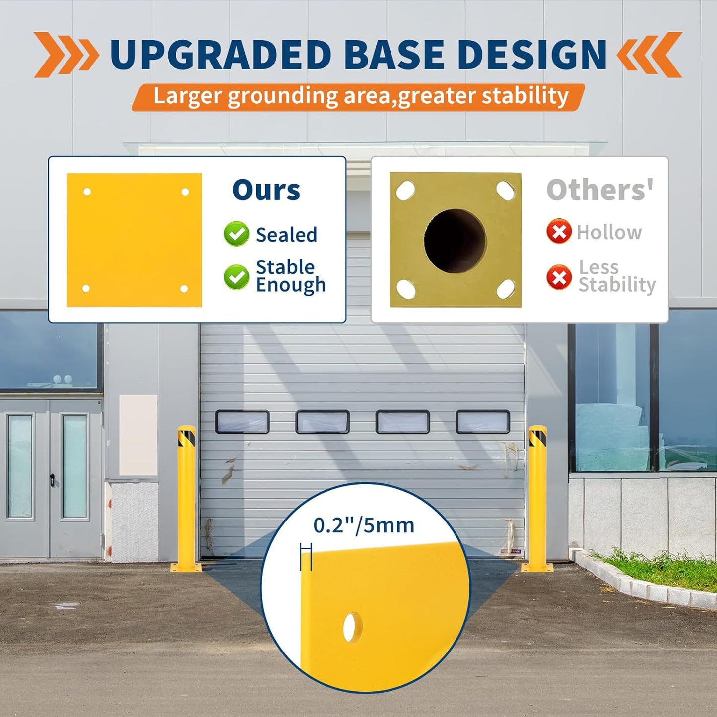 4.5x36 Inch Safety Bollard Post - Yellow Steel Bollard with Anchor Bolts (1-Pack) for Parking Lots, Walkways & Traffic Areas