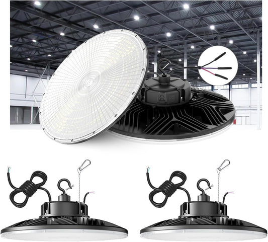 UFO LED High Bay Light, 240W/200W/150W Adjustable, UL & DLC Listed 5000K/4000K/3000K Adjustable, 33600LM 0-10V Dimmable IP65 Waterproof High Bay Lights AC100-277V for Warehouse Factory(3 Pack)