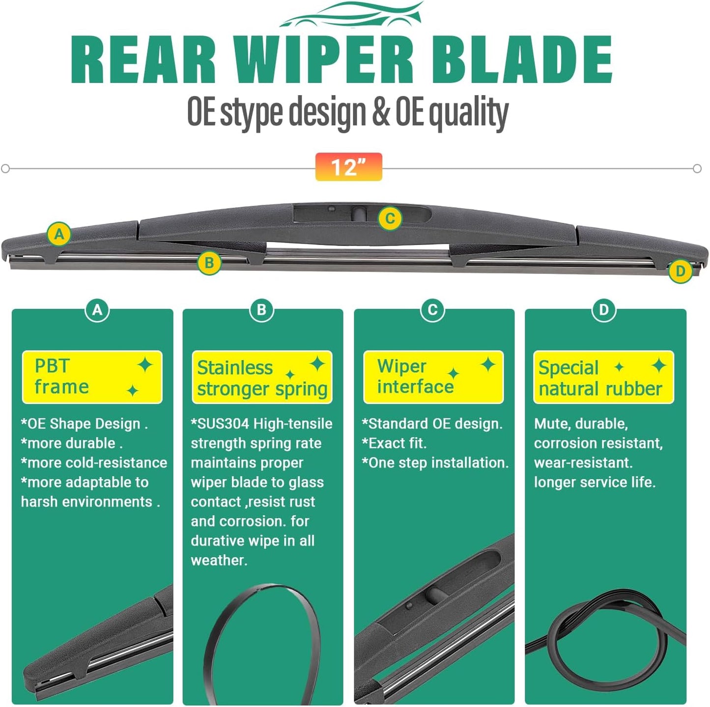26" 21" 12" Windshield Wiper Blades Replacement for Acura MDX 2007 2008 2009 2010 2011 2012 2013 Premium All Weather Front Rear Wipers Set - OEM Quality (Pack of 3)