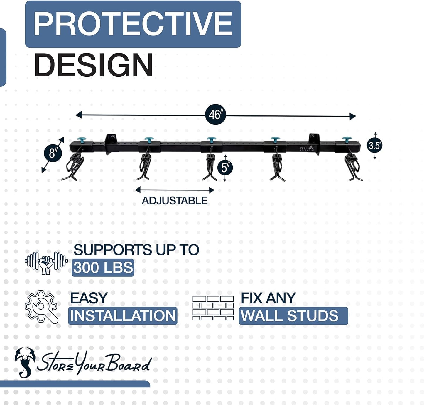 StoreYourBoard Lone Peak Ski Storage Rack, Wall Mount Organizer Holds 5 Pairs of Skis and Poles, Supports 300 lbs, 46 in x 8 in x 3.5 in