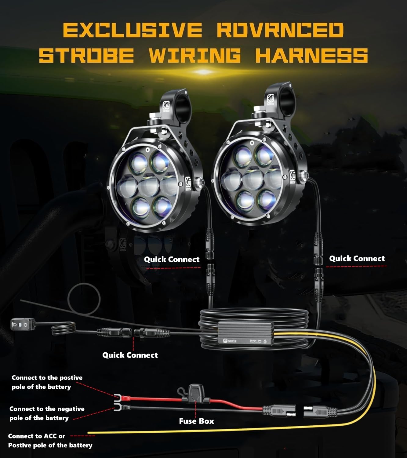 Kewig 4.5 Inch Motorcycle Auxiliary LED Fog Light 90W Amber White Driving Spotlight Kit With Mount Brackets Wire Harness Waterproof Offroad Fit for Motorcycle Jeep Car Truck