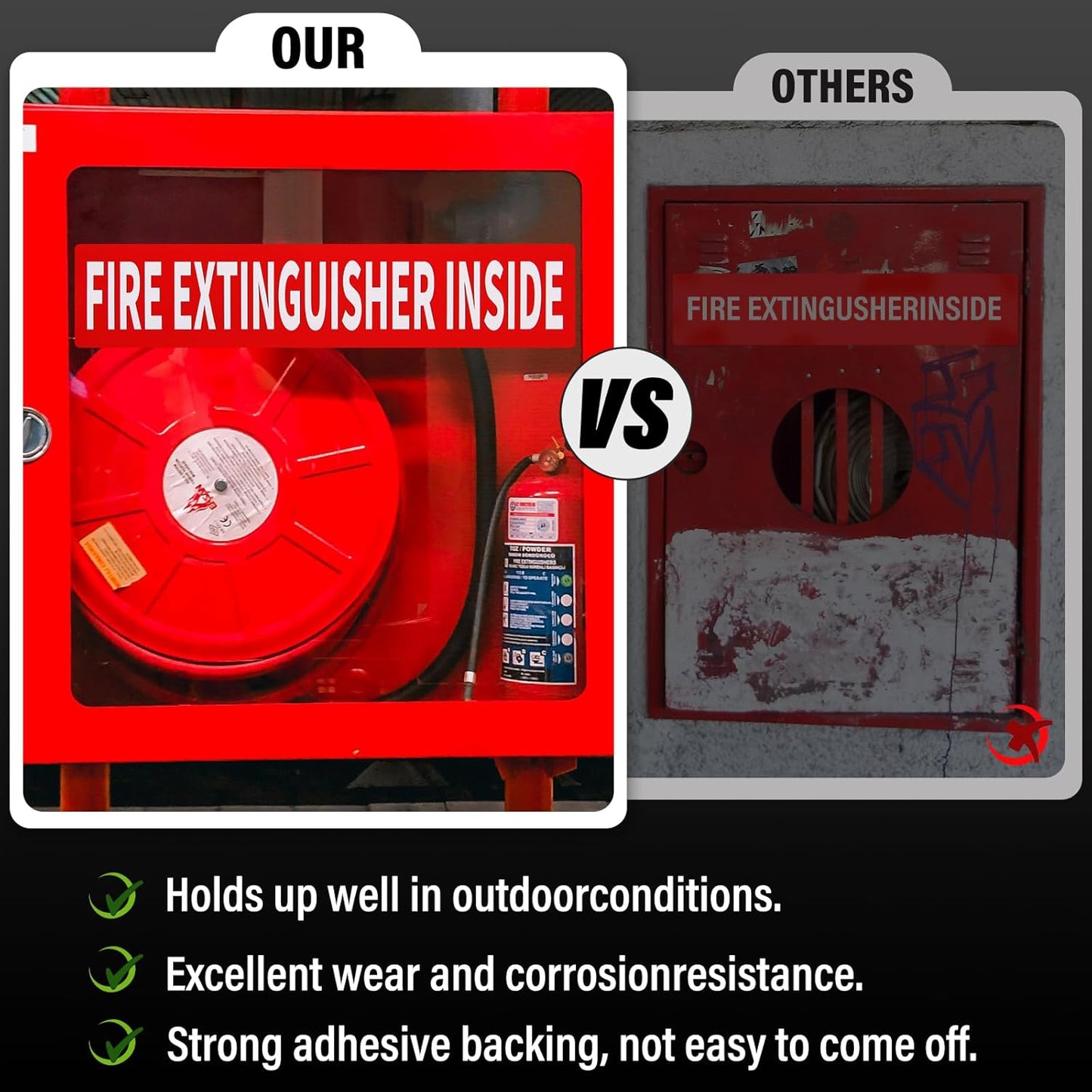 Madrigal Fire Extinguisher Inside Sticker Sign,2Pack 12x2.5" Self-Adhesive Vinyl, Weatherproof & UV Protected for Cars, Trailers, Rv's, Trucks and Vehicles, Red on White