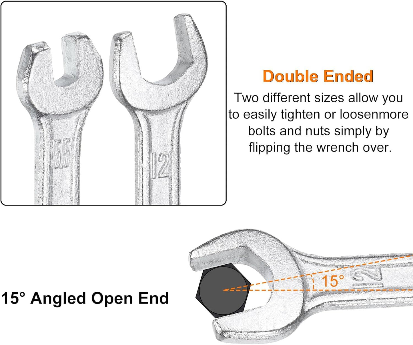 HARFINGTON 2pcs Double Open End Wrench 19mm x 22mm Metric 15 Degree Offset Angle Small Flat Head Wrench Galvanizing Open Ended Spanner for Automotive Repair Furniture Assembly