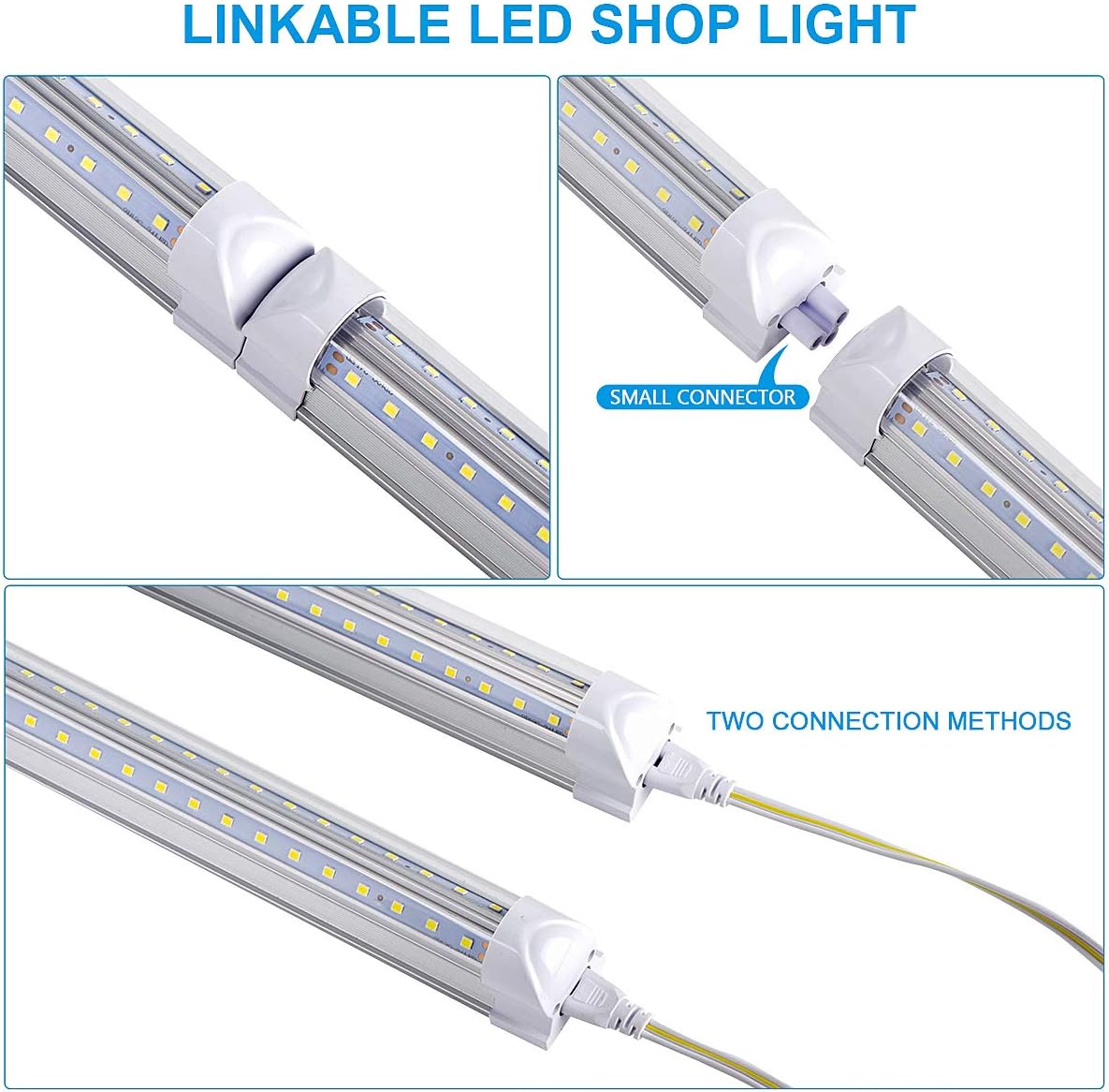 25 Pack,Led Shop Lights, 8FT Led Shop Light,100W 6000K 15000LM Clear White,Led Shop Light 8FT 110V Linkable Integrated V-Shape for Shop Garage,Warehouse