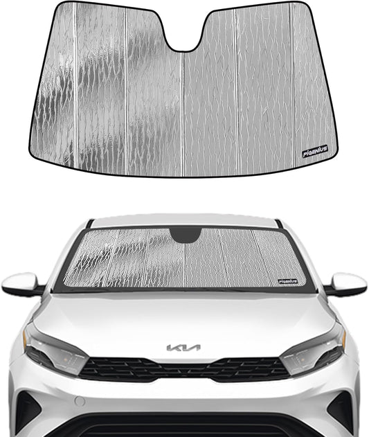 Windshield Sun Shade for Kia Forte 2019-2024,Front Window Sunshade Shield, 2-in-1 Reflective Sun Shade,Silver for Summer, Black for Winter
