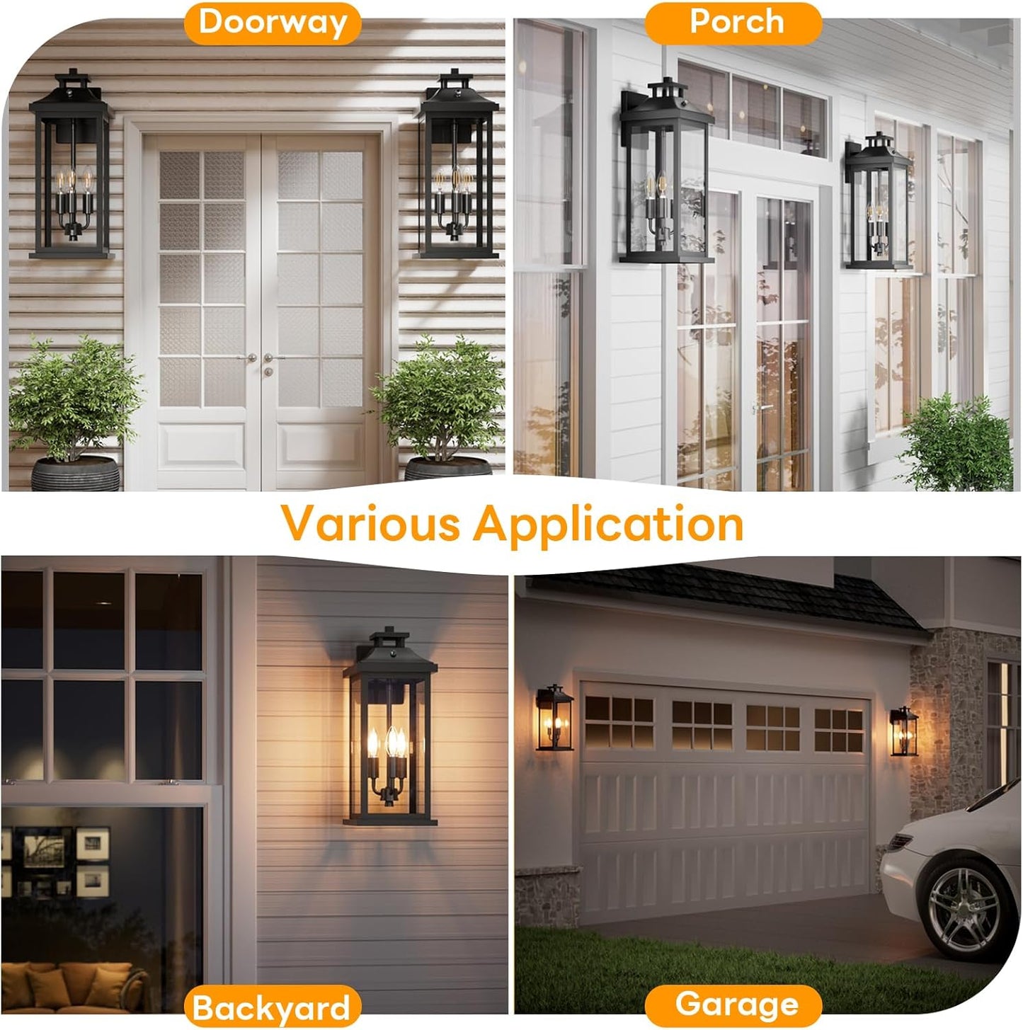 20" Large Dusk to Dawn Exterior Wall Light Fixture 3-Light, Black Outdoor Porch Lantern Wall Mounted, Waterproof Modern Outside Wall Sconce Garage Patio Coach Lamp for House, E12