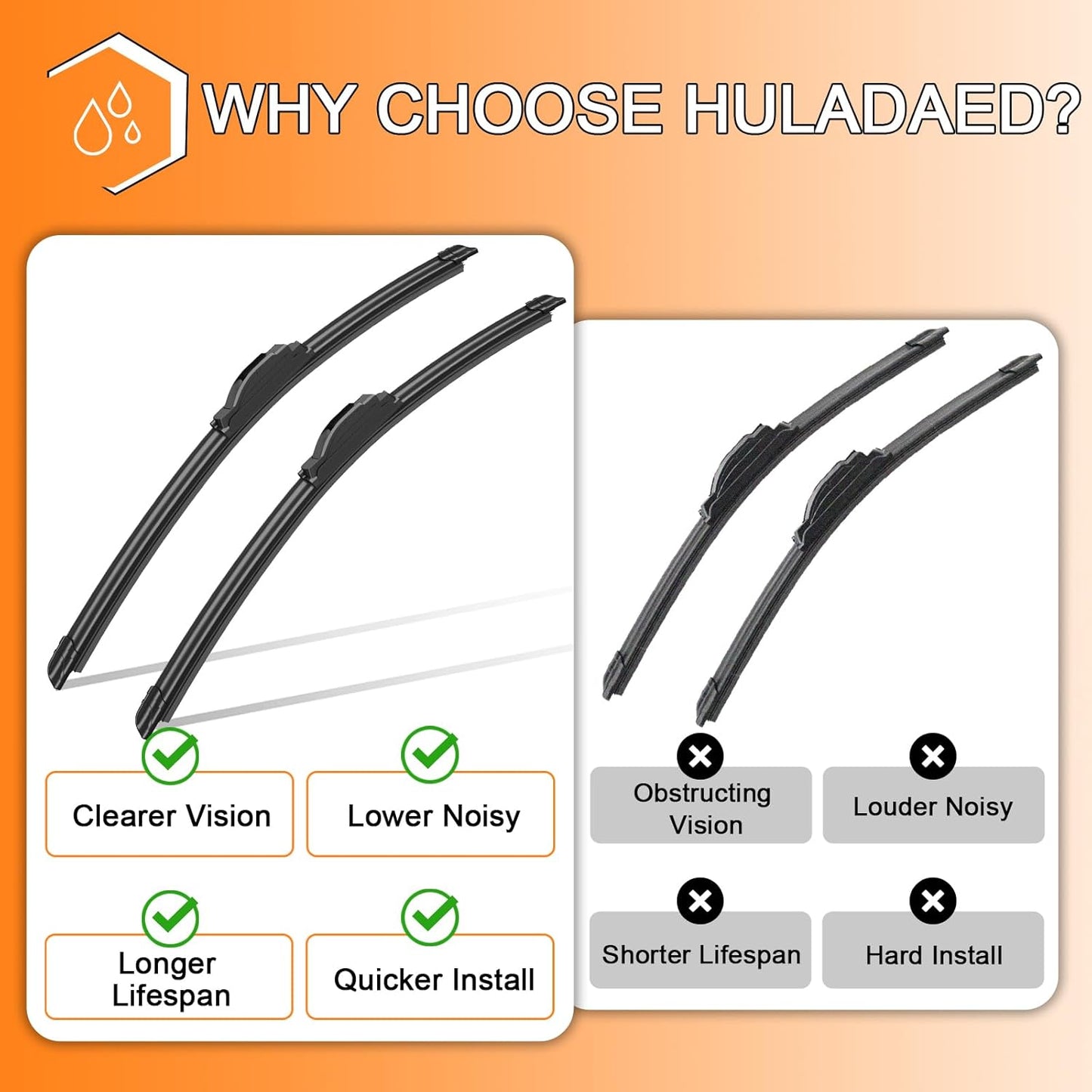 HULADAED® 24''+20''+10'' Windshield Wipers Replacement for GMC Acadia 2023-2017,Silicone Front Rear Wiper blades for MY Car-All Weather & Quiet(3 PACK)