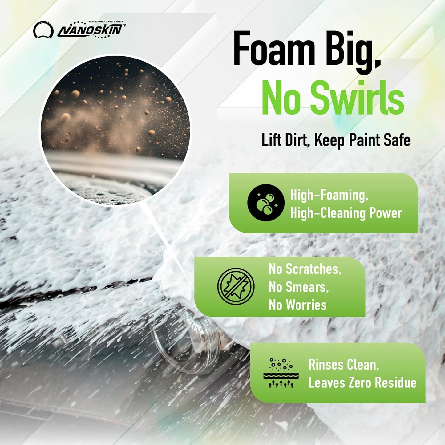 Nanoskin BUBBLE BATH Foaming Car Wash Shampoo 1 Gallon - Works with Foam Cannon, Foam Gun, Bucket Washes, Car Soap for Pressure Washer | For Car, Truck, Motorcycle, RV & More | Green Apple Scented