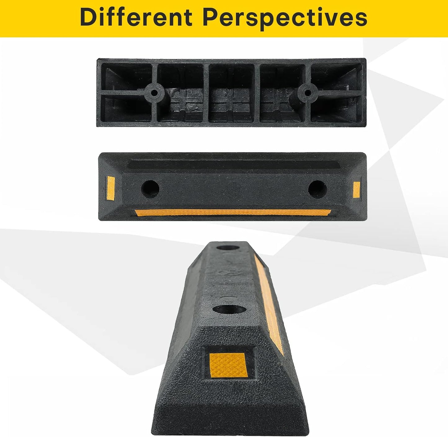 4 Pack Rubber Parking Guide Blocks | Heavy Duty Black Parking Blocks Parking Target Guide with Yellow Reflective Stripes, Wheel Stop Stoppers for Car, Truck, RV, Trailer, and Garage (4 Pack)
