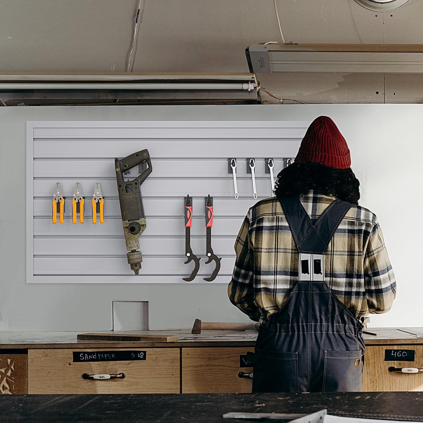 NeatiEase 2 x 4ft Slatwall Panel Wall Storage Systems, Slat Wall Paneling Garage Wall Organizer, Heavy Duty Wall Mounted PVC Wall Rack (Gray)