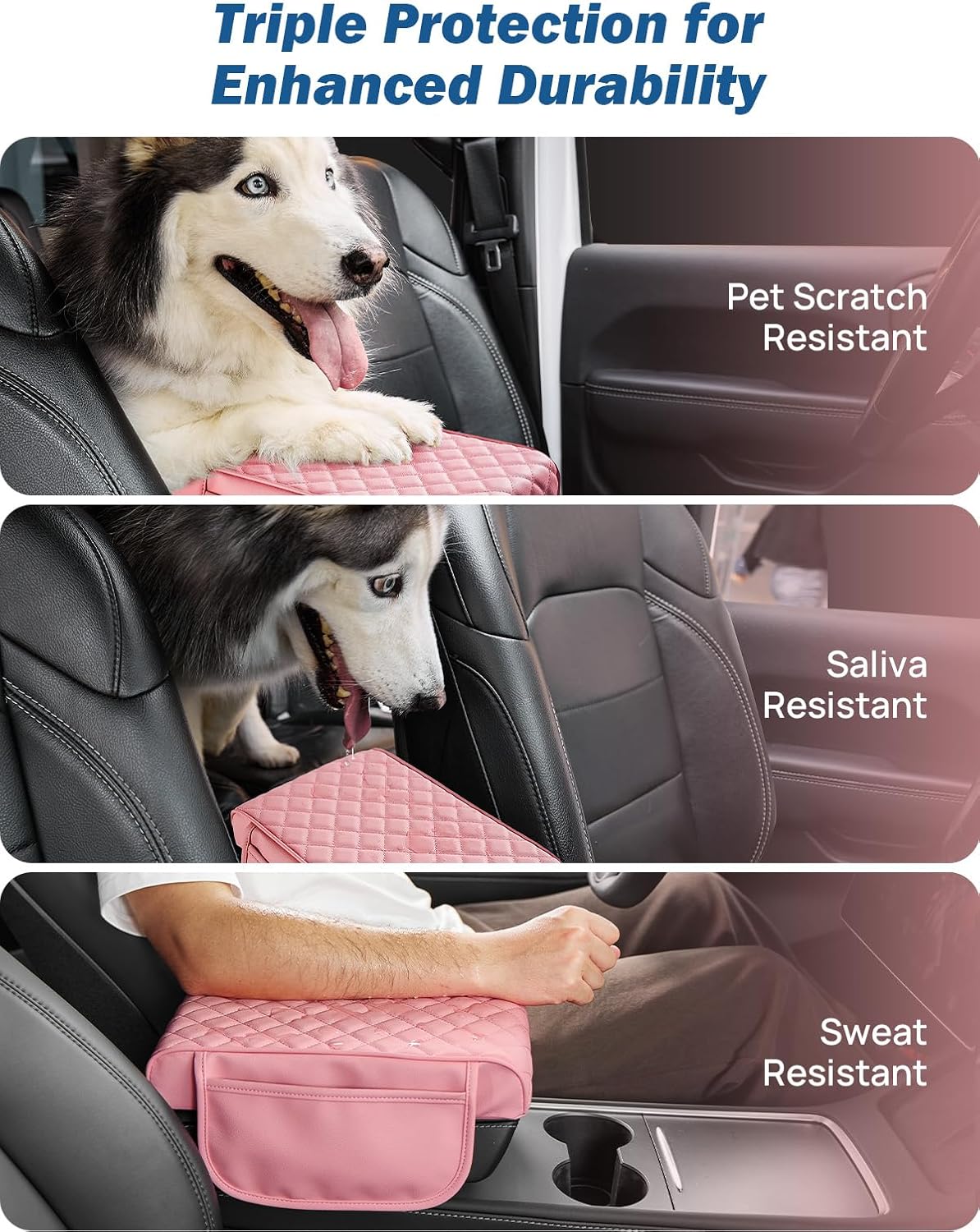 JOYTUTUS Pink Center Console Cover with Storage Bag for SUV Sedan, PU Leather Arm Rest Pad Middle Console Protector, ‎12.6" x 7.8" x 2.16"