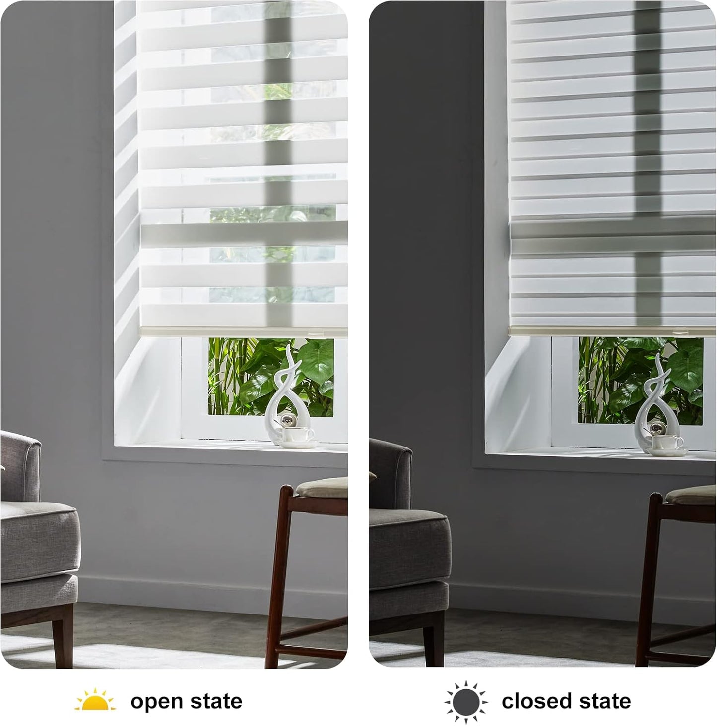 Persilux Cordless Zebra Blinds for Windows (36" W X 72" H, Cream) Free-Stop Windows Shades Dual Layer Light Control for Day and Night, Light Filtering Sheer Shades for Home, Easy to Install