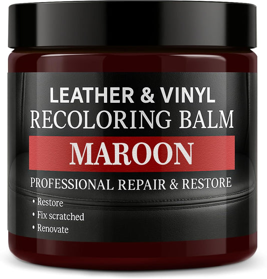Leather Color Restorer, Leather Recoloring Balm, Scratch Remover, Leather Dye, Leather Paint, Leather Repair Kit for Furniture Couches Car Seats Shoes Bags, Maroon