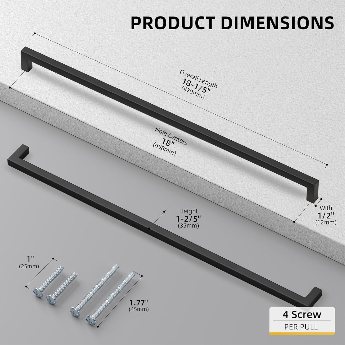 goldenwarm 60 Pack 18INCH Black Cabinet Pulls Kitchen Cabinet Handles-LSJ12BK458 Square Drawer Handle Metal Bathroom Cabinets Hardware 458mm Hole Center