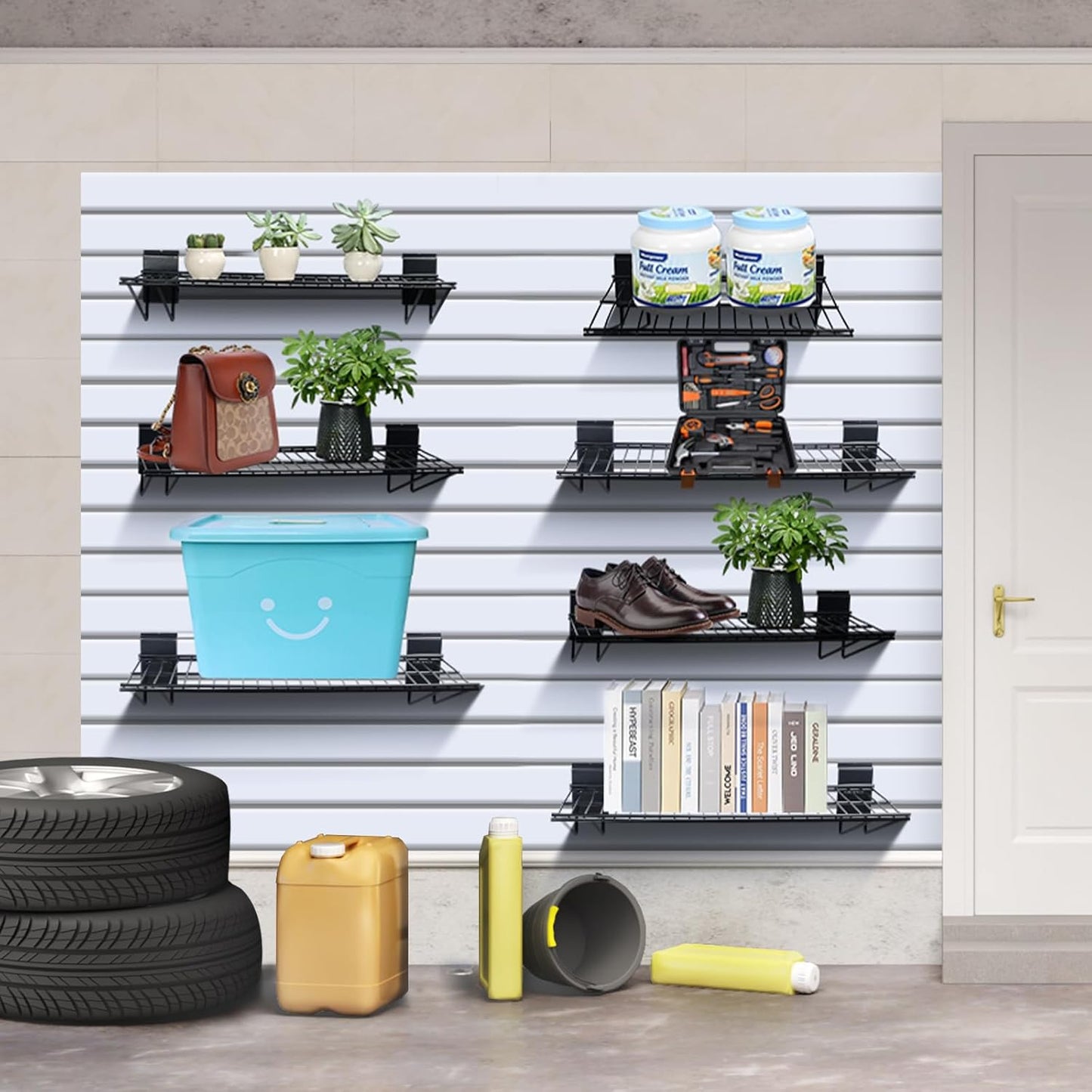 Slatwall Shelves, Slat Wall Accessories, Slat Wall Wire Shelf, Heavy Duty Garage Storage Slatwall Shelf (24-Inch Width, 4 Pack)