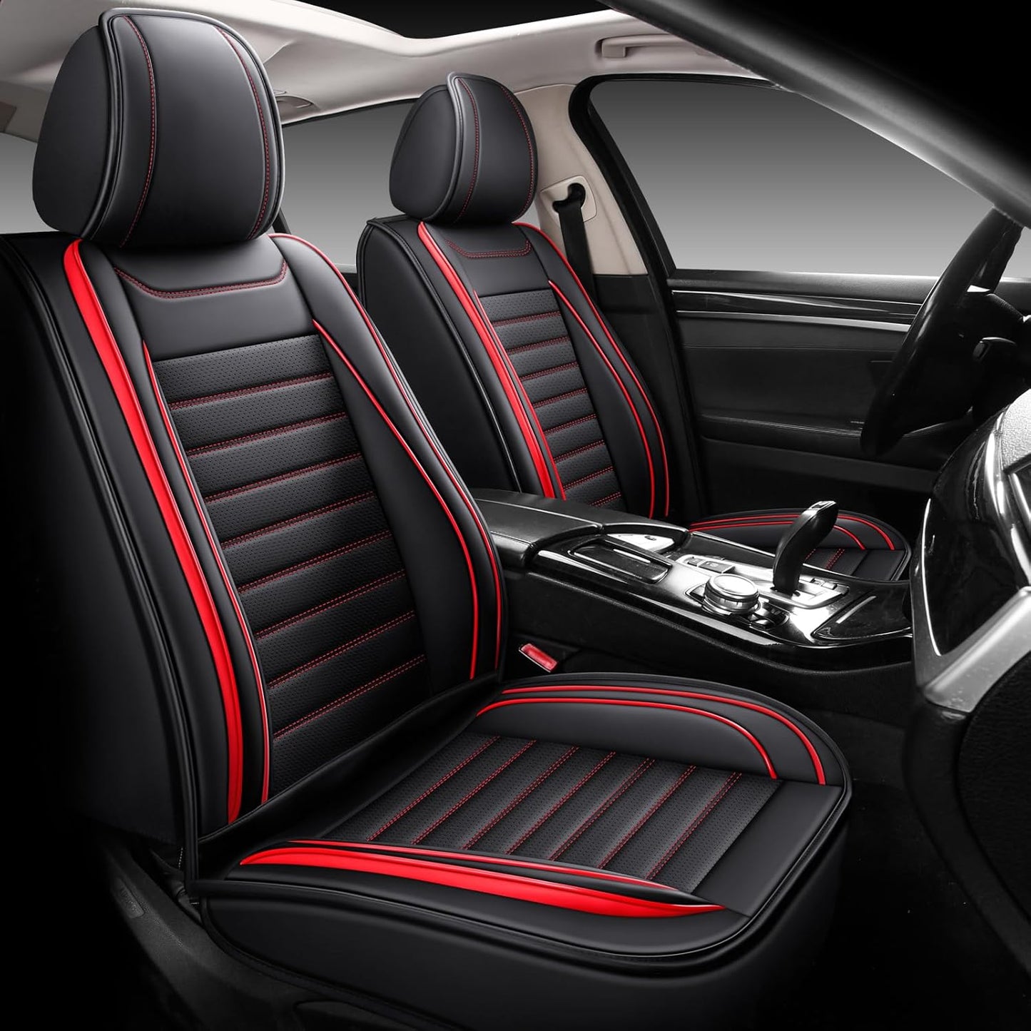 Leather Car Seat Covers Full Set, Universal Faux Leather Car Seat Covers 5 Seats, Automotive Seat Covers for Most Sedans SUVs Trucks, Front and Rear Seat Covers,Wine Red