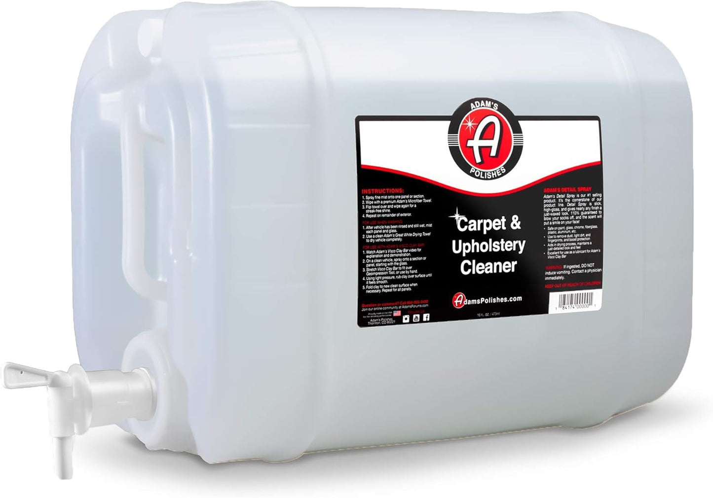 Adam's Polishes Carpet & Upholstery Cleaner - Powerful Carpet Cleaner For Auto Detailing | Cloth, Upholstery & Fabric Car Interior Cleaning Solution | Stain Remover Spray For Car Seat, Floor Mats