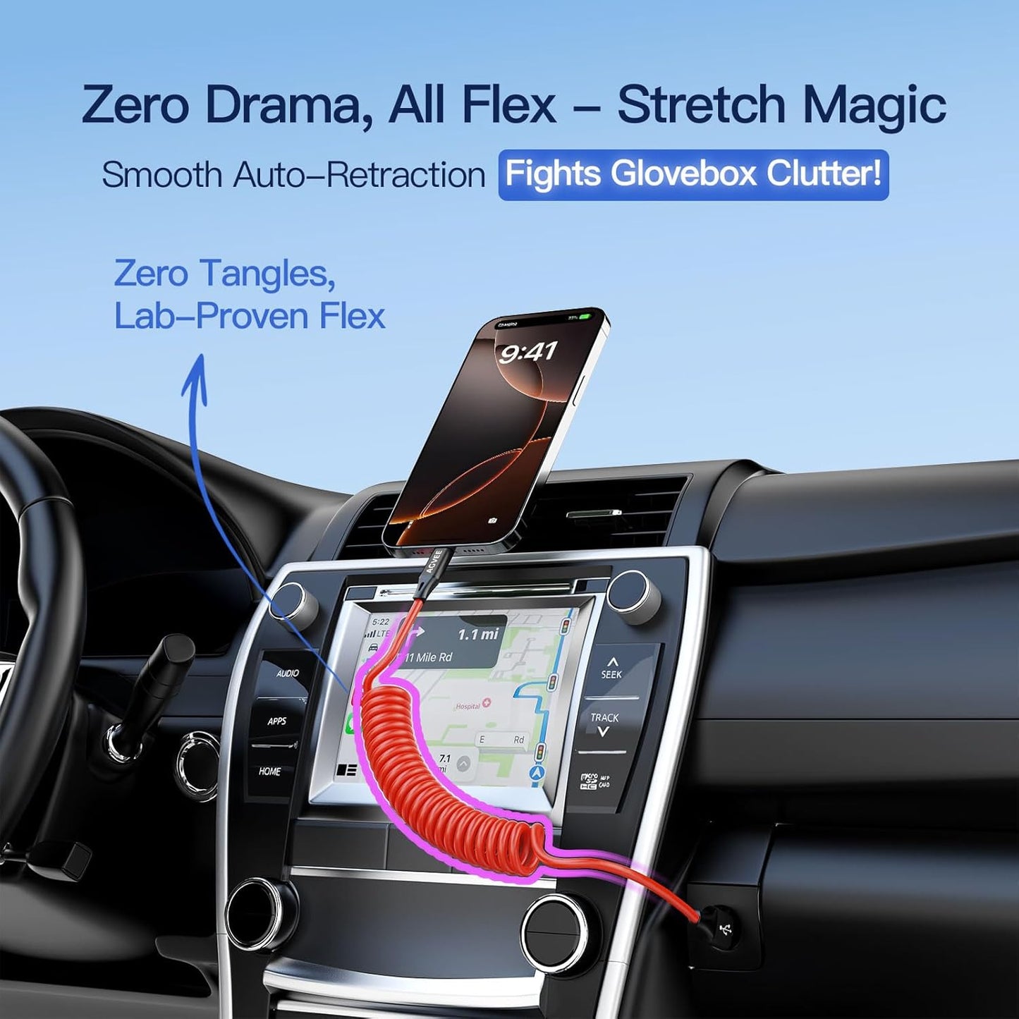 AGVEE 3ft Coiled Short USB to USB-C Charging Cable [USB-IF Certified] 3A Fast Charger Cord in Car for iPhone 16/15 CarPlay, Galaxy S25 S24 S23 S22 S21 S10 S9 S8, Google Pixel, Red