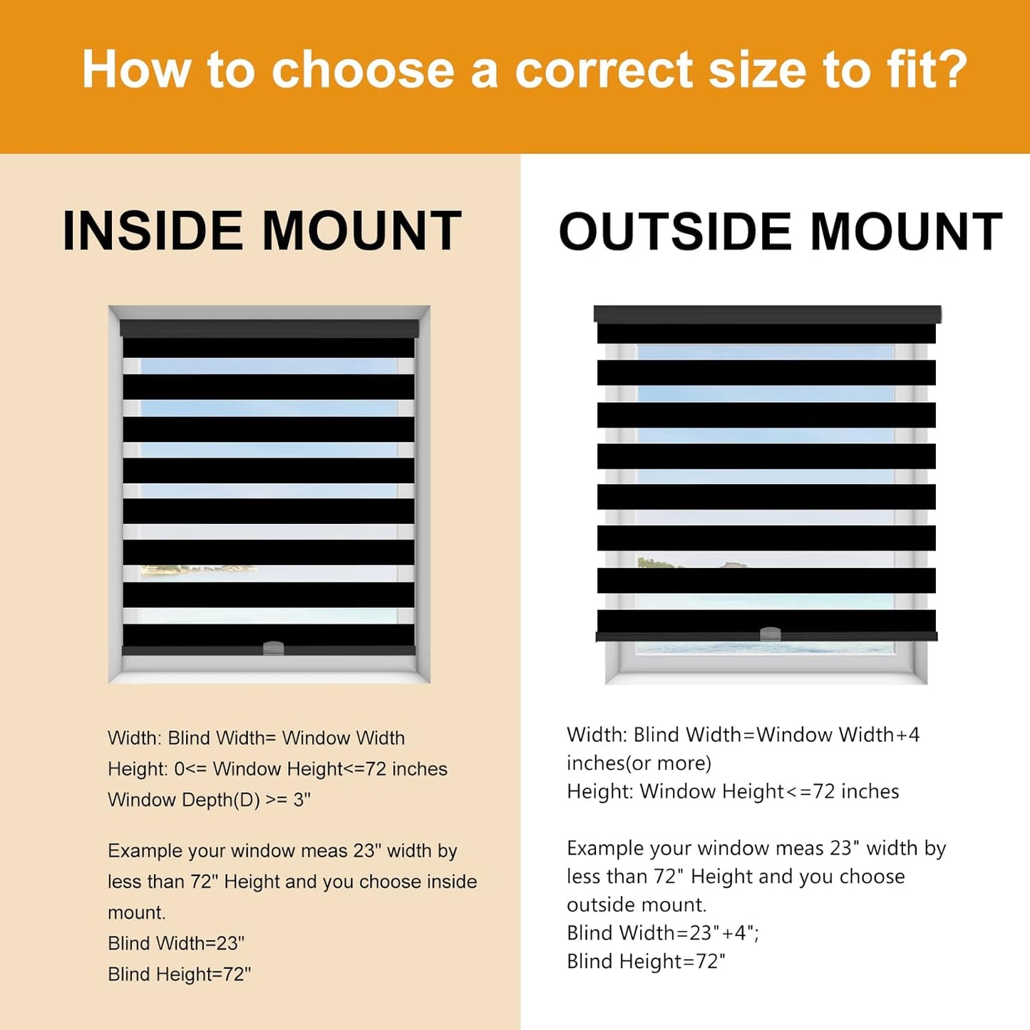 Persilux Cordless Zebra Blinds for Windows Free-Stop Roller Windows Shades (24" W X 72" H, Black) Dual Layer Light Control for Day and Night, Light Filtering Sheer Shades for Home, Bedroom