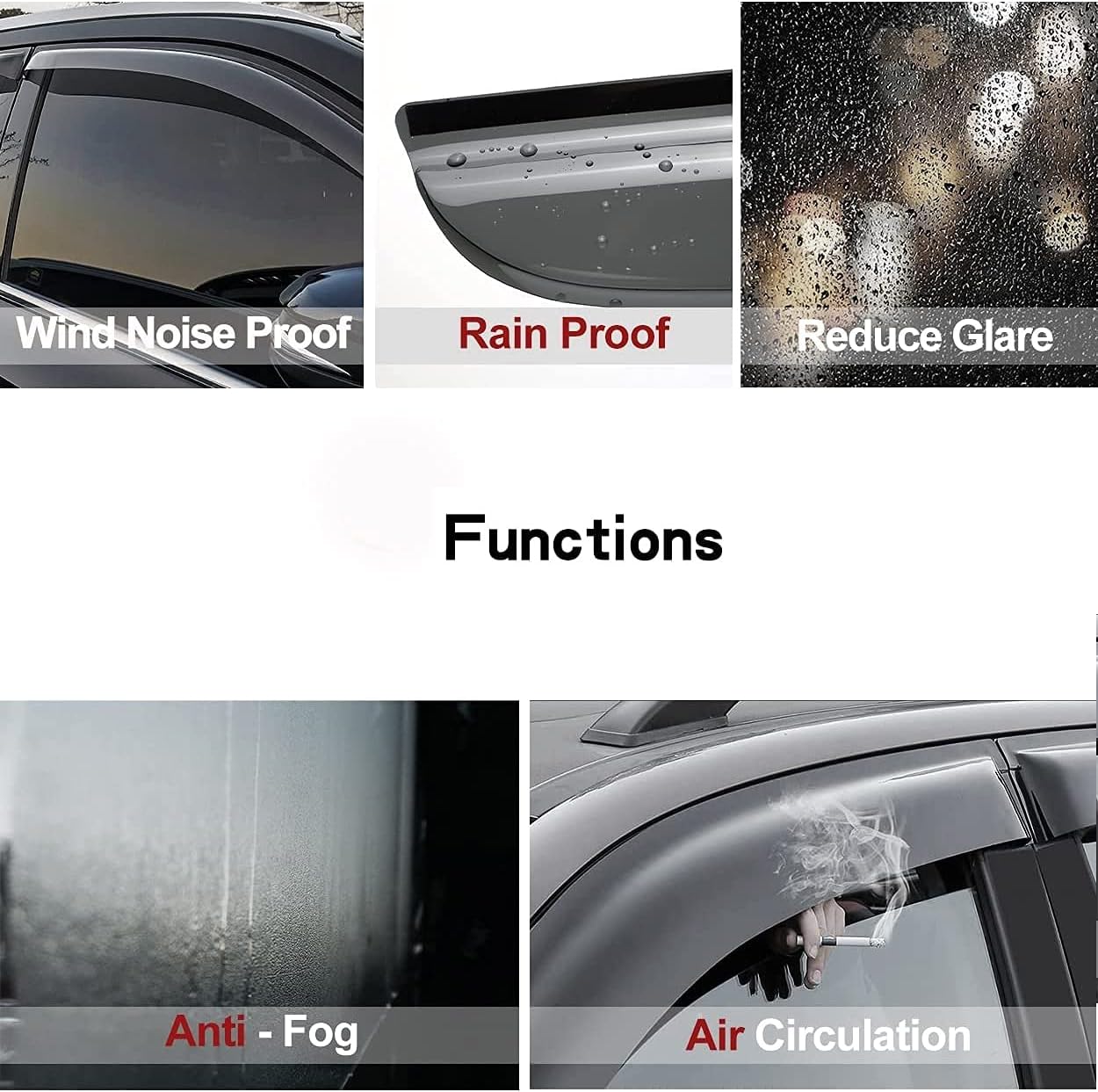 94376 Side Window Wind Deflector, 4pcs Outside Mount Style Tape-On Nice Rain Guards Set, Window Visor fit for 2015-2019 Subaru Outback