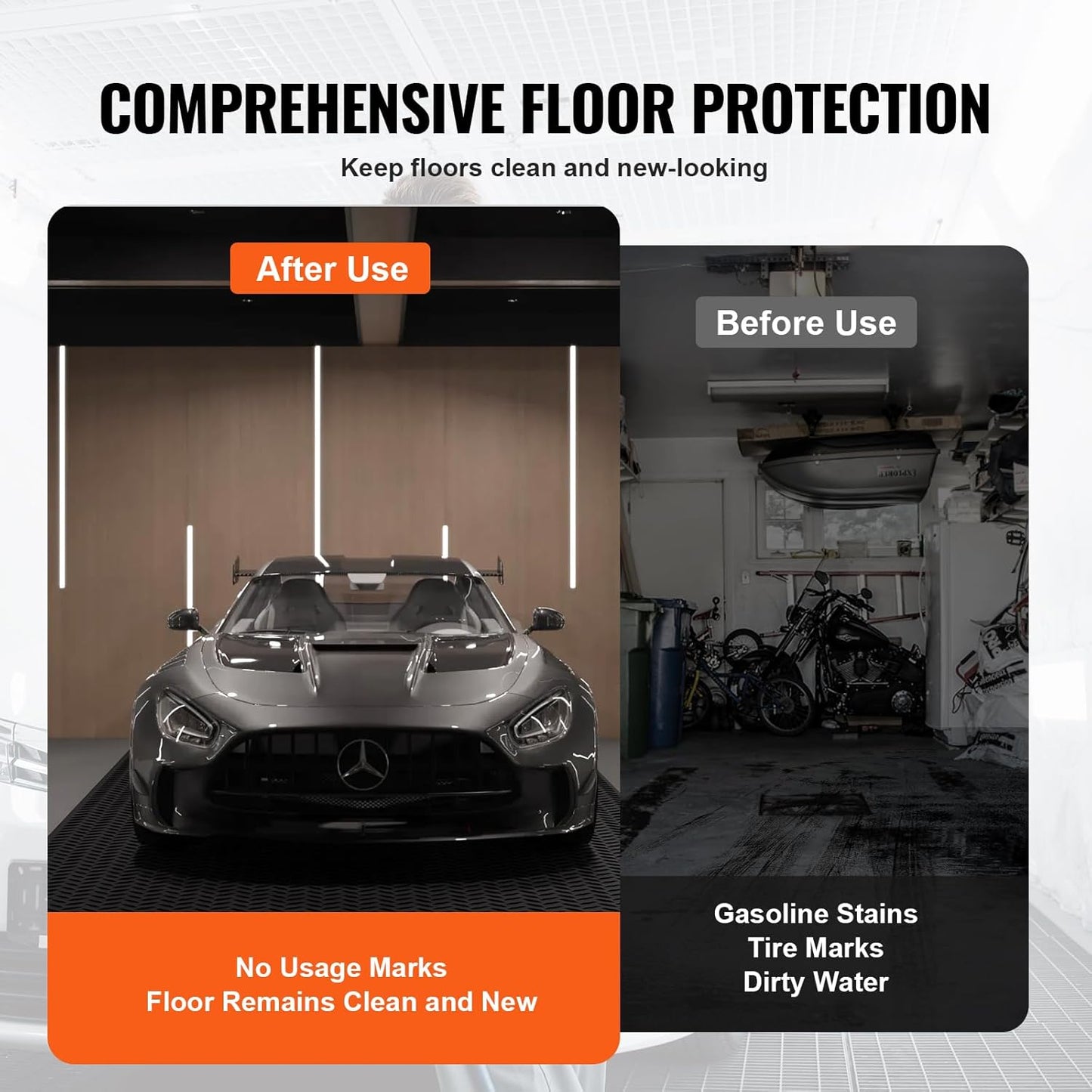 VEVOR Diamond-Plate Flooring Roll, SBR Rubber Mat, Easy to Clean, Gym & Garage Industry, Black