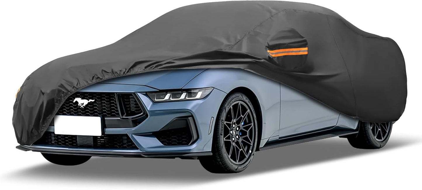 MORNYRAY Compatible with Ford Mustang,Car Cover Outdoor Waterproof Sun Rain Snow Hail Protection with Driver Door Zipper (Black, Custom Fit Ford Mustang)