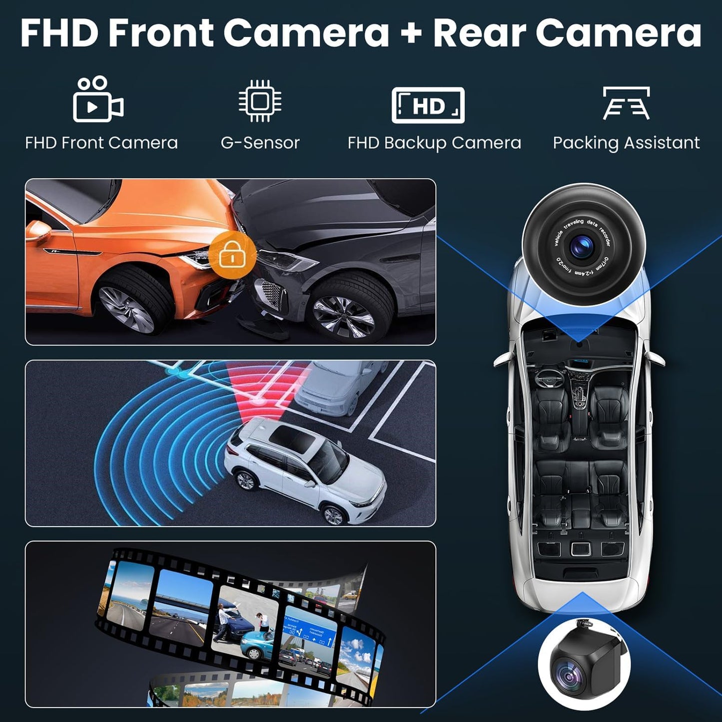 Compatible Wireless Apple CarPlay Android Auto Screen for Car, 2K Dash Camera 9 Inch 1080P Touch Screen Stereo Bluetooth Portable GPS Navigation Vedio Player Mirror Link, Airplay, Siri, Voice Control