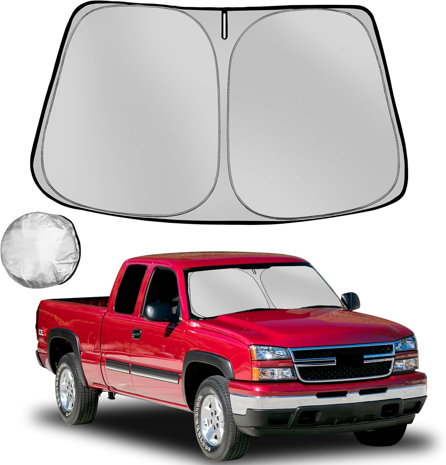 Windshield Sun Shade for 1999-2006 Che-vrolet/Chevy Silverado Foldable Sun Sunshade for Car Front Window Blocks UV Rays and Heat Automotive Interior Protector Custom Fit Accessories