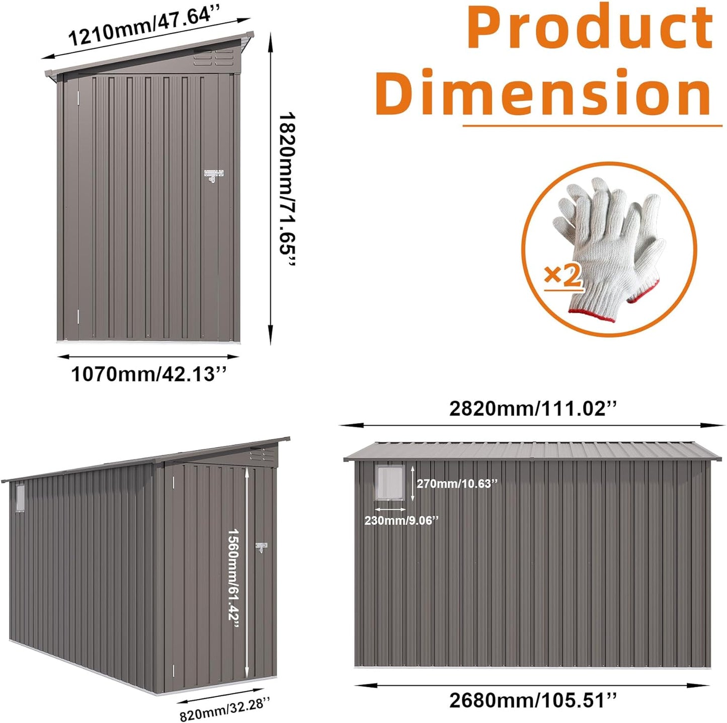 Lean to Storage Shed 4 x 9 FT Outdoor Metal Wall Storage Shed & Garden Storage Cabinet, Tool Shed with Sloping Roof, 2 Vents & Side Open Door for Backyard, Patio, Garage & Lawn, Gray