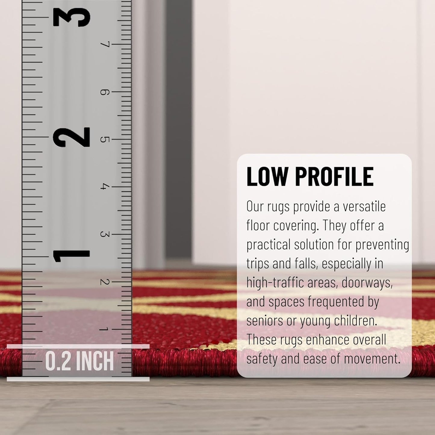 Ottomanson 5' x 6'6" Rugs for Living Room Trellis Area Rug for Bedroom - Non Slip Durable Large Floor Carpet for High Traffic Areas - Indoor Rug for Dining Room Kitchen Kids Playroom, Red