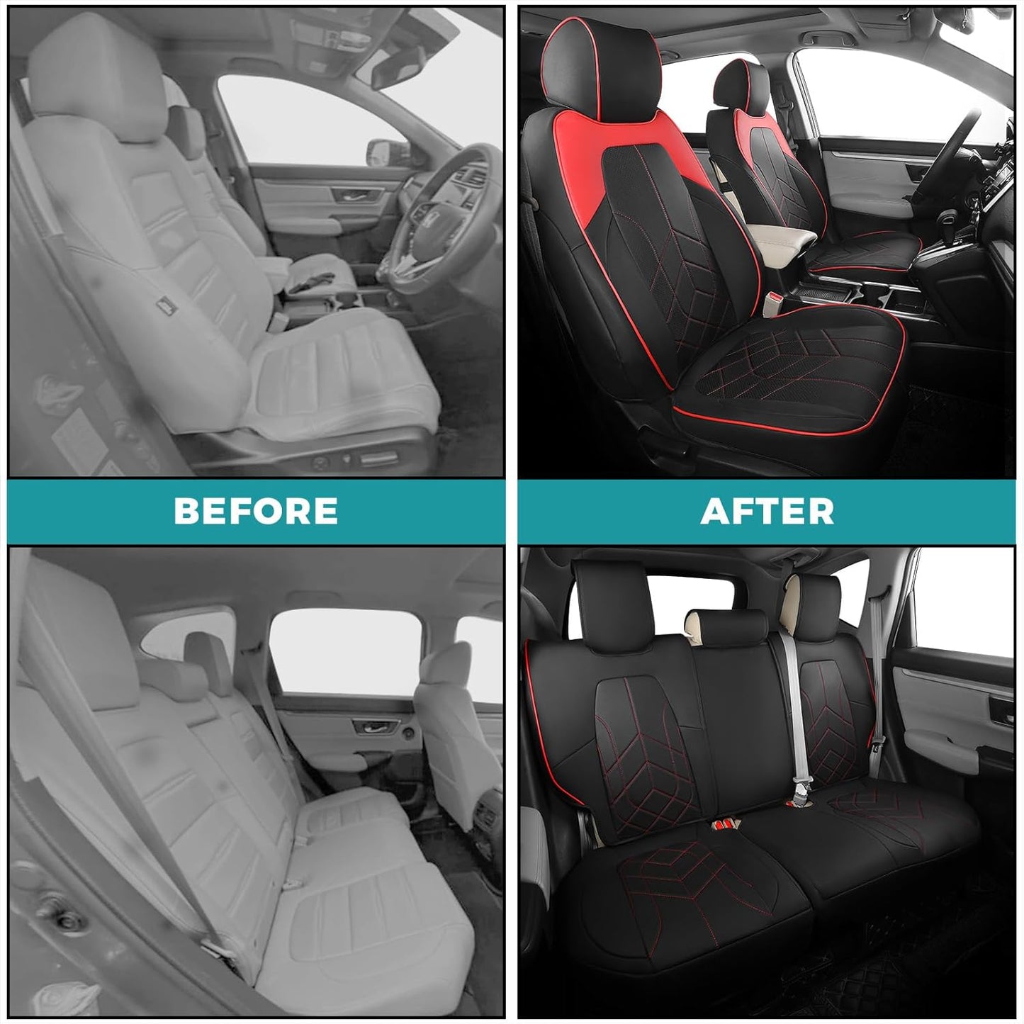 for Honda CRV Seat Covers Custom Fit 2017-2022 EXL EX LX Sport,Touring,Hybrid - Luxury Waterproof Leather Car Seat Covers Full Set - BlackRed