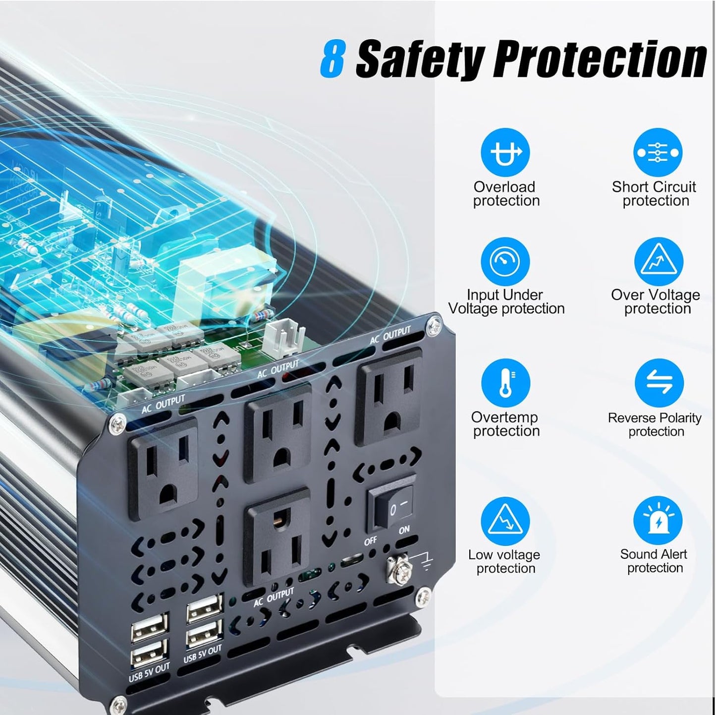 3000W Power Inverter 12V to 110V/120V DC to AC with LCD Display, Remote Controller and 4 x AC Outlets Car Adapter for Car Truck Boat RV Off Grid Solar System