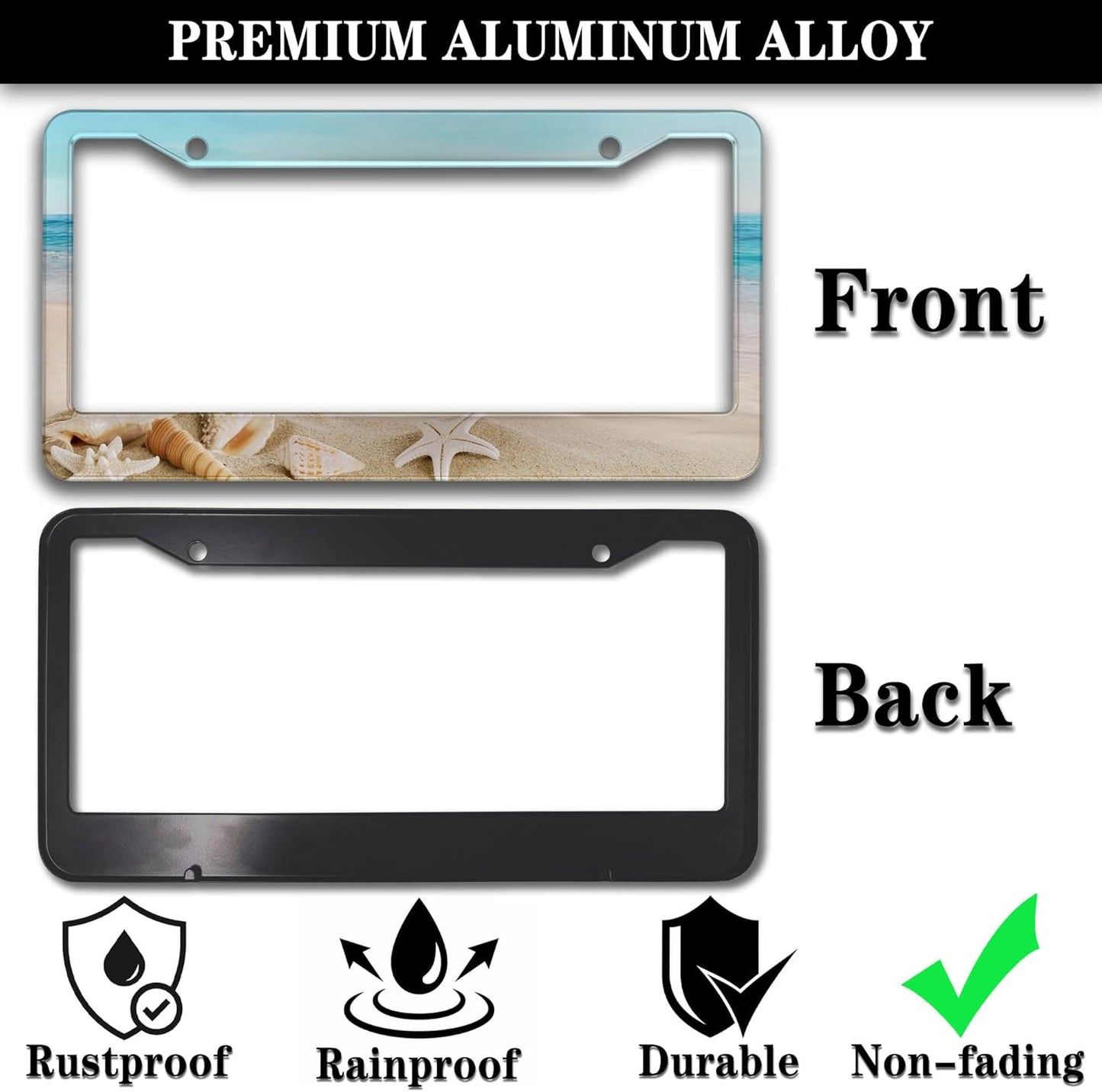 Front License Plate Bracket Multicolor License Plate Frames Beach Ocean Universal Aluminum Car Accessory 2 Pack with Screw Covers Set