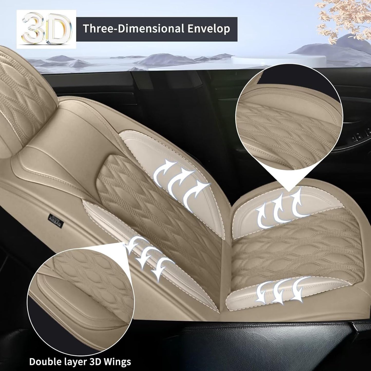 Car Seat Covers Fit for Toyota Camry 2012-2025: Full Set 5 Seats Faux Leather Automotive Seat Covers Waterproof Business Vehicle Seat Cushion Protector （5 Seat, Beige）