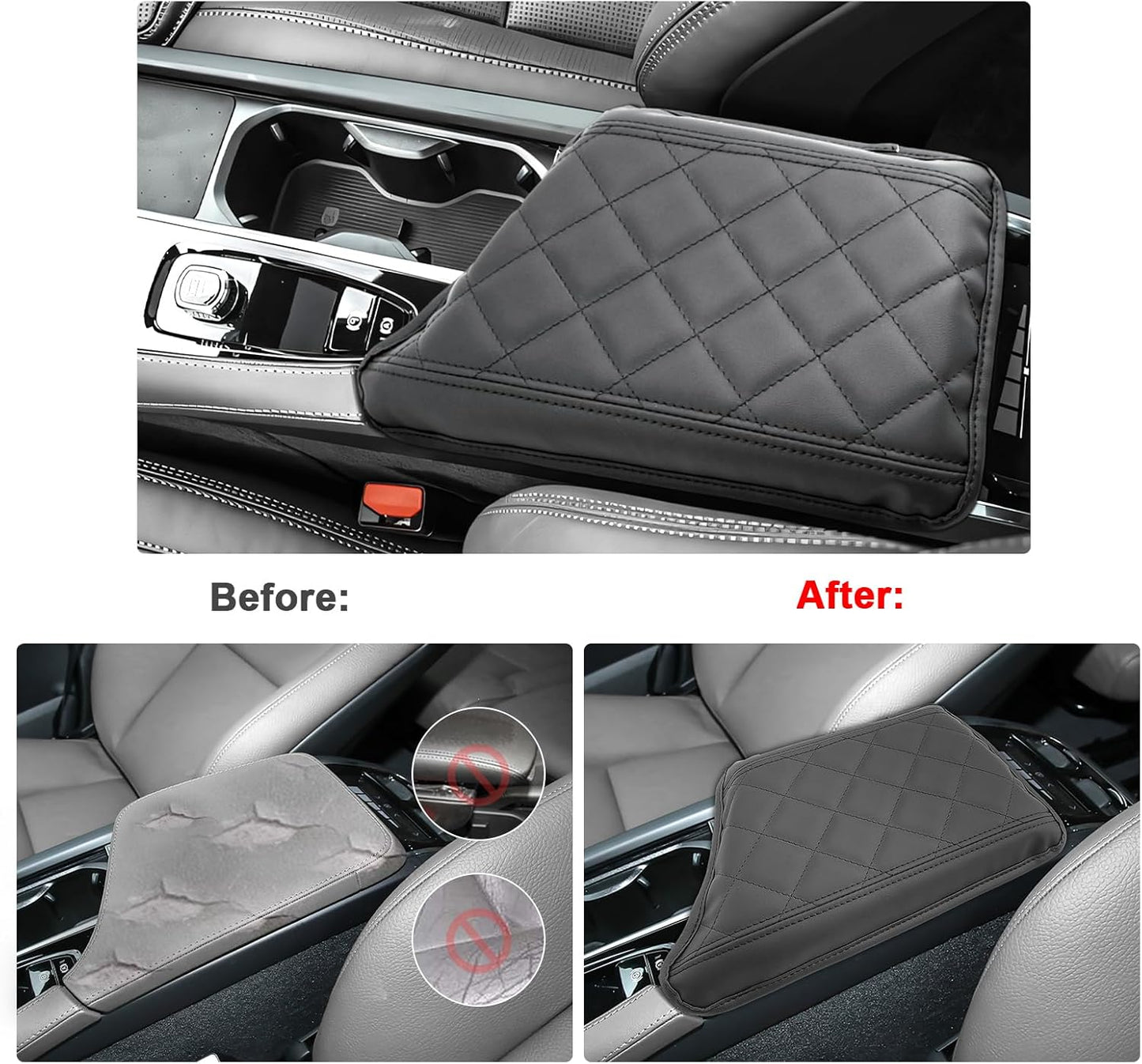 SXCY for 2024 XC90 Armrest Cover for Volvo XC90 2018-2024 Accessories 2024 XC90 Center Console Cover 2024 XC90 Middle Console Cover (Black Checkered Pad)