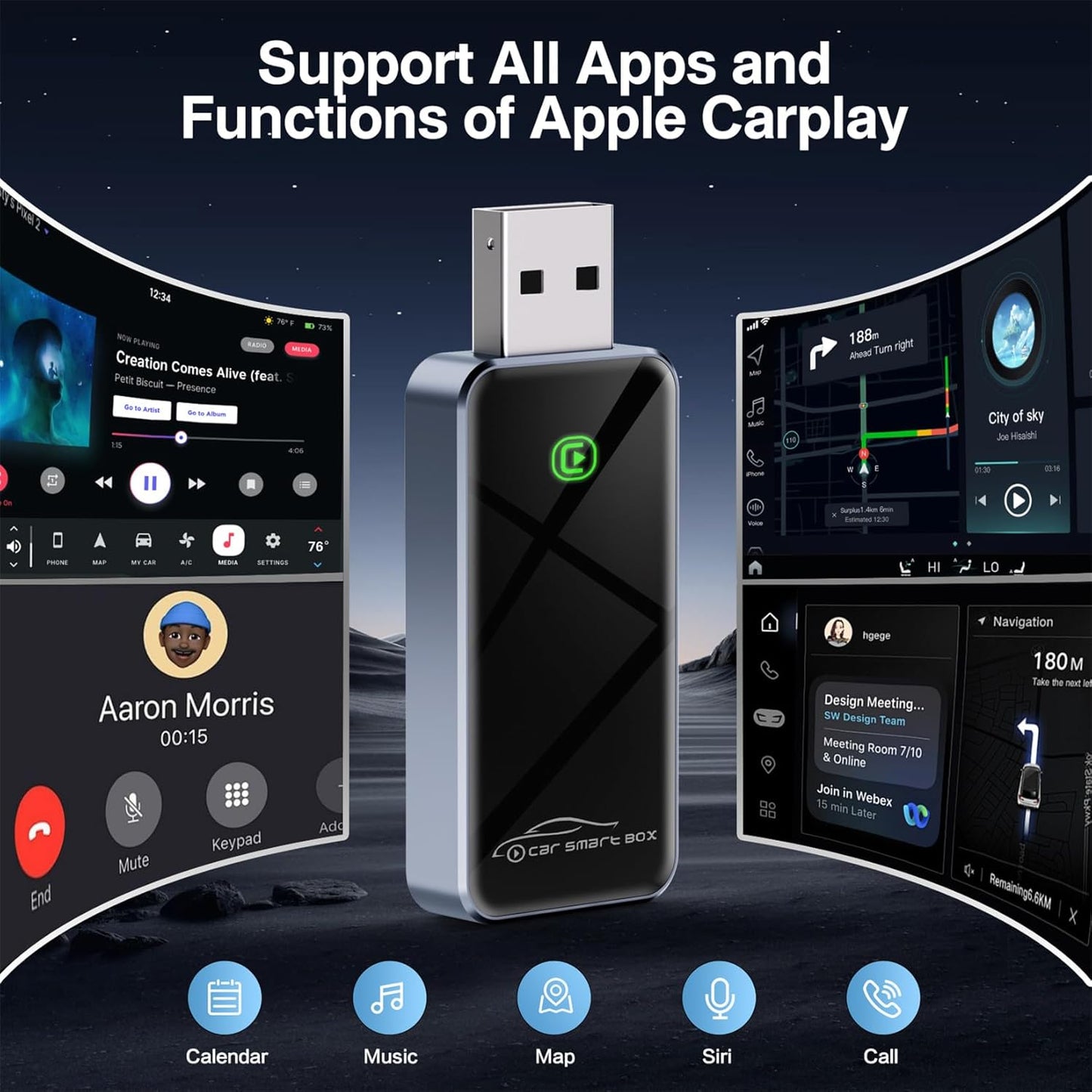 Wireless CarPlay Adapter for Apple - 2025 Slim Edition, Plug & Play Connection Converts Factory Wired to Wireless CarPlay Adapter for iPhone CarPlay Dongle for iOS 10+ (Black)