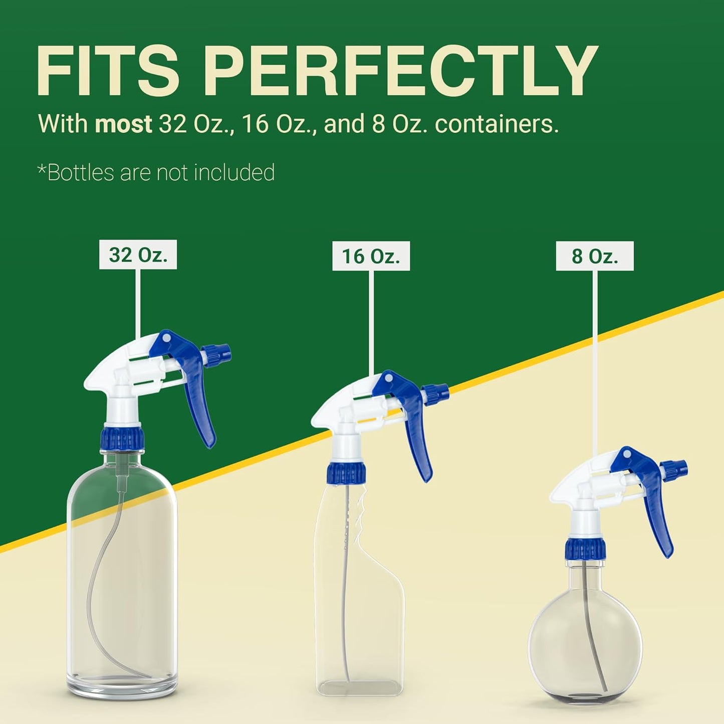 Spray Bottle Nozzle Replacement, Bottle Tops Only - Sprayer Nozzle Triggers for Heavy Duty, Commercial, Home Cleaning Solutions - Fits 8,16,24,32 oz Plastic & Glass Bottles, Blue 6 pack