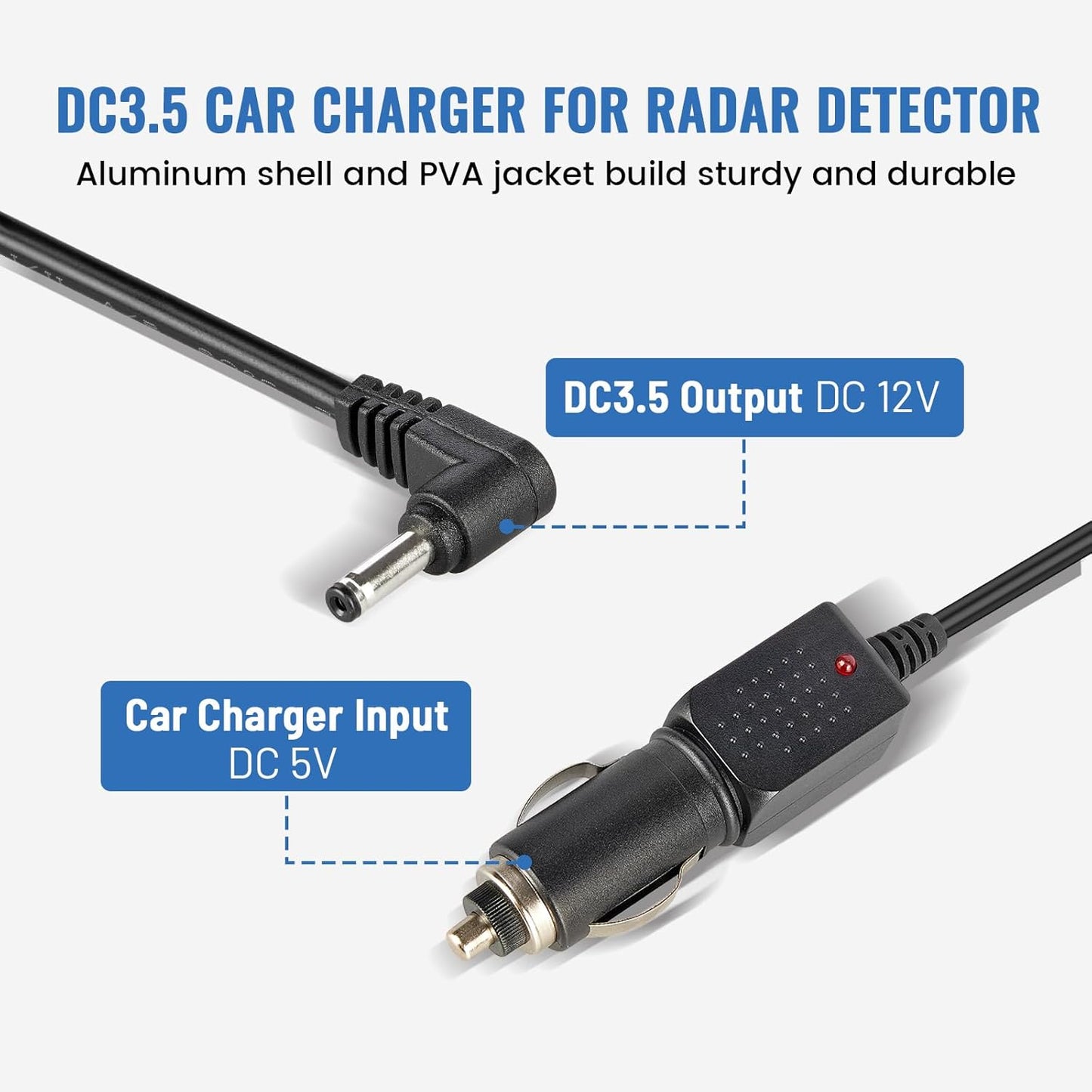 EWAY 12V Power Cord for Cobra Whistler Radar Detector 6.5ft, Replacement Car Charger Cigarette Cig Lighter Adapter DC3.5 Straight Power Charging Cable for 12-Volt Laser Speed Radar Detector ﻿