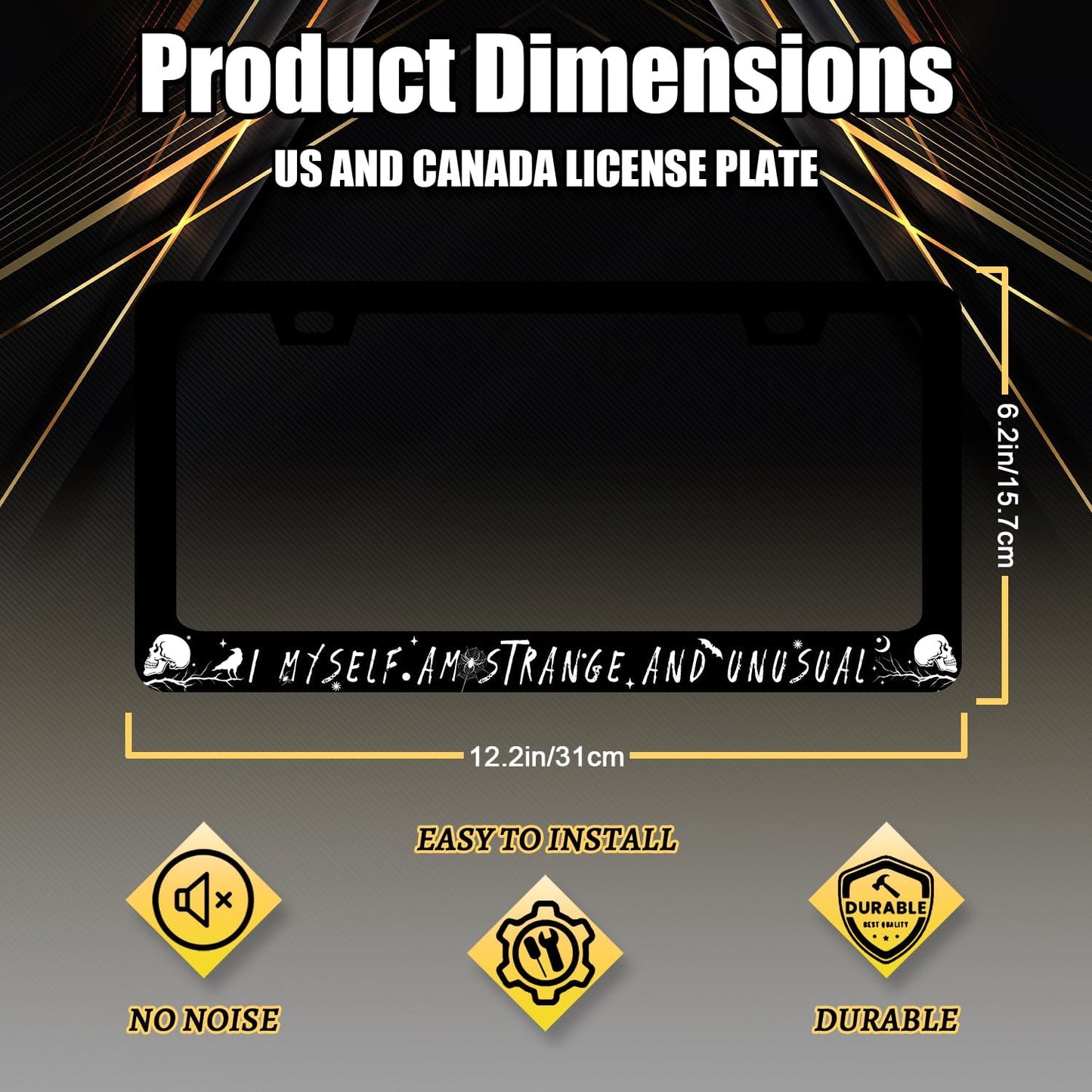 I Myself am Strange and Unusual License Plate Frame Personalise License Plate Holder Front and Rear Car Tags Stainless Steel Auto Parts Funny License Plate Men Women Decoration with Screws 12.2"x6.2"