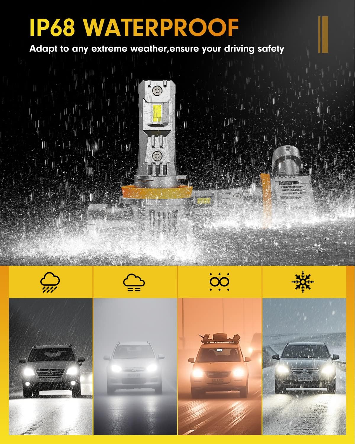 FAHREN H11 9005 Led Bulbs Combo 100000LM 12X Intense Brightness H8/H9 HB3 Bulbs，70,000Hrs Long Service Life，6500K Cool White Fog Light Bulbs, 1:1 Mini Size, Plug and Play, Pack of 4 (2025 Updated)