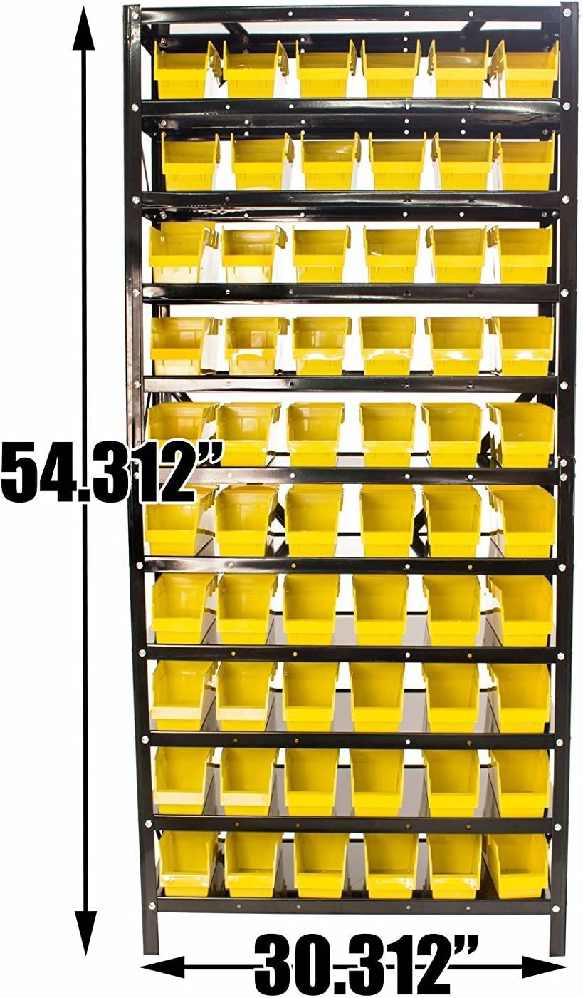Erie Tools TLPB60 60 Parts Bin Shelving Organize with Plastic Bins for Garage, Shop, and Home Storage
